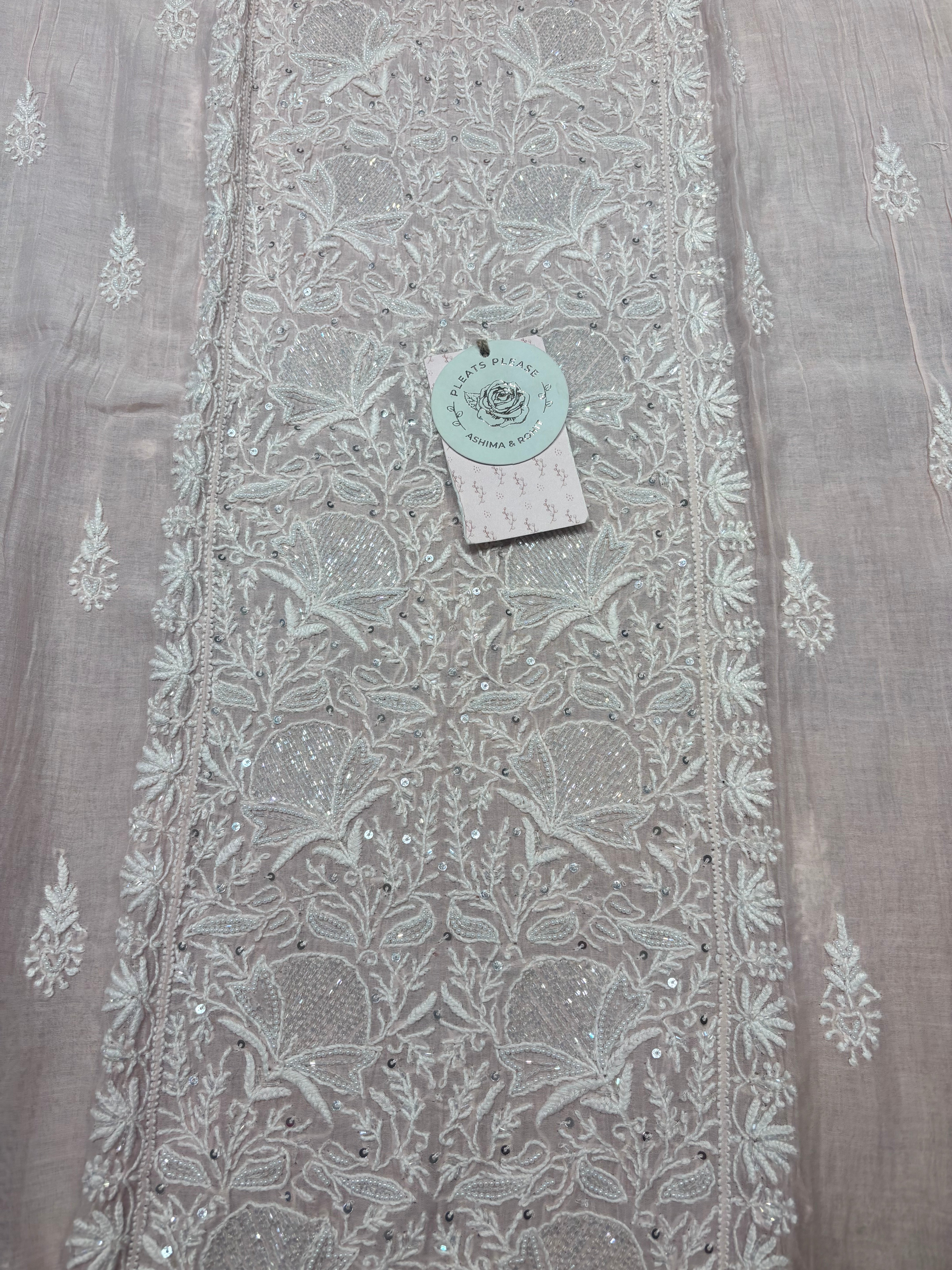 Peach Chanderi Mul Chikankari Kurta & Dupatta Set
