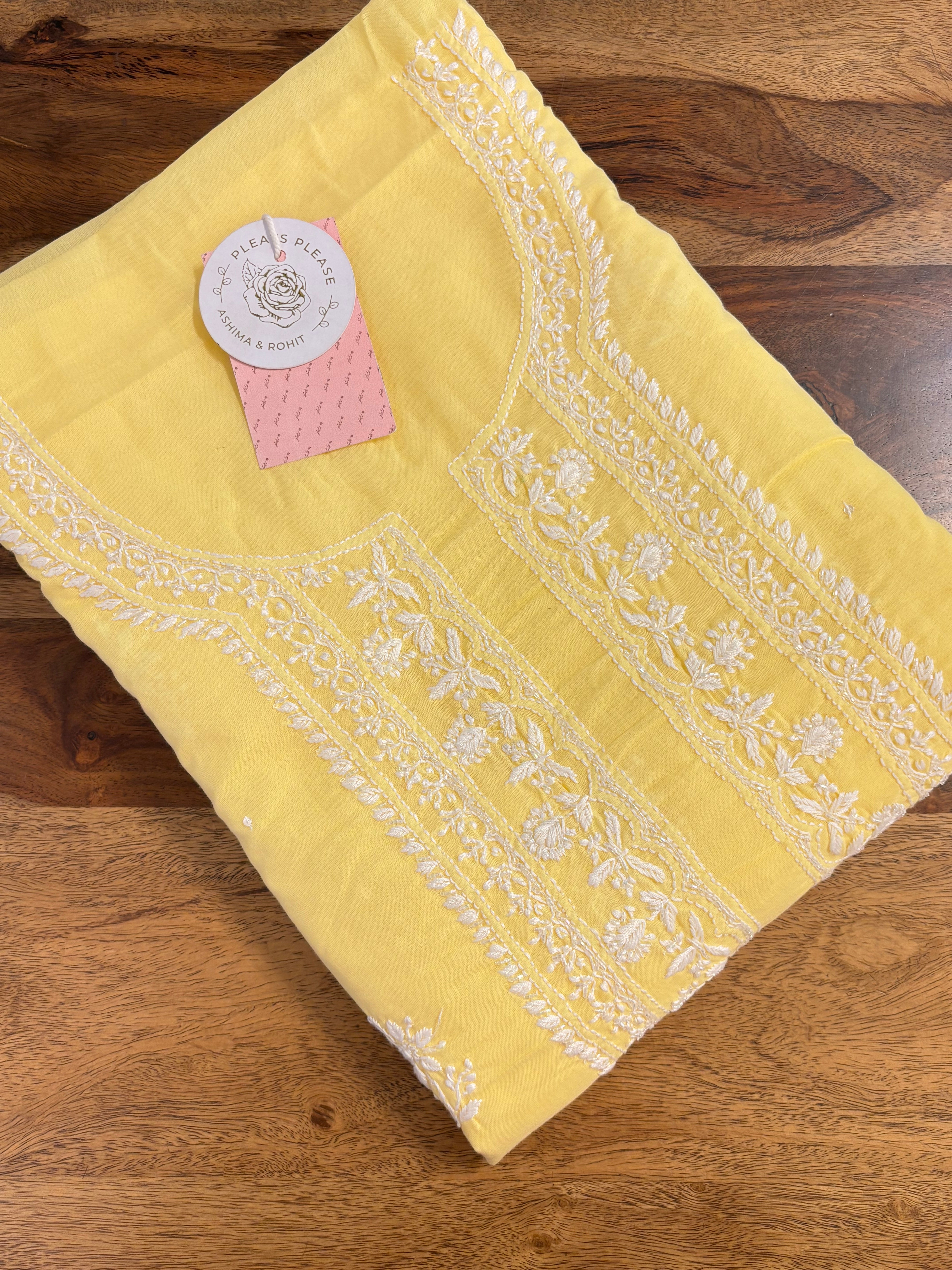Lemon Yellow Mulmul Chikankari Kurta