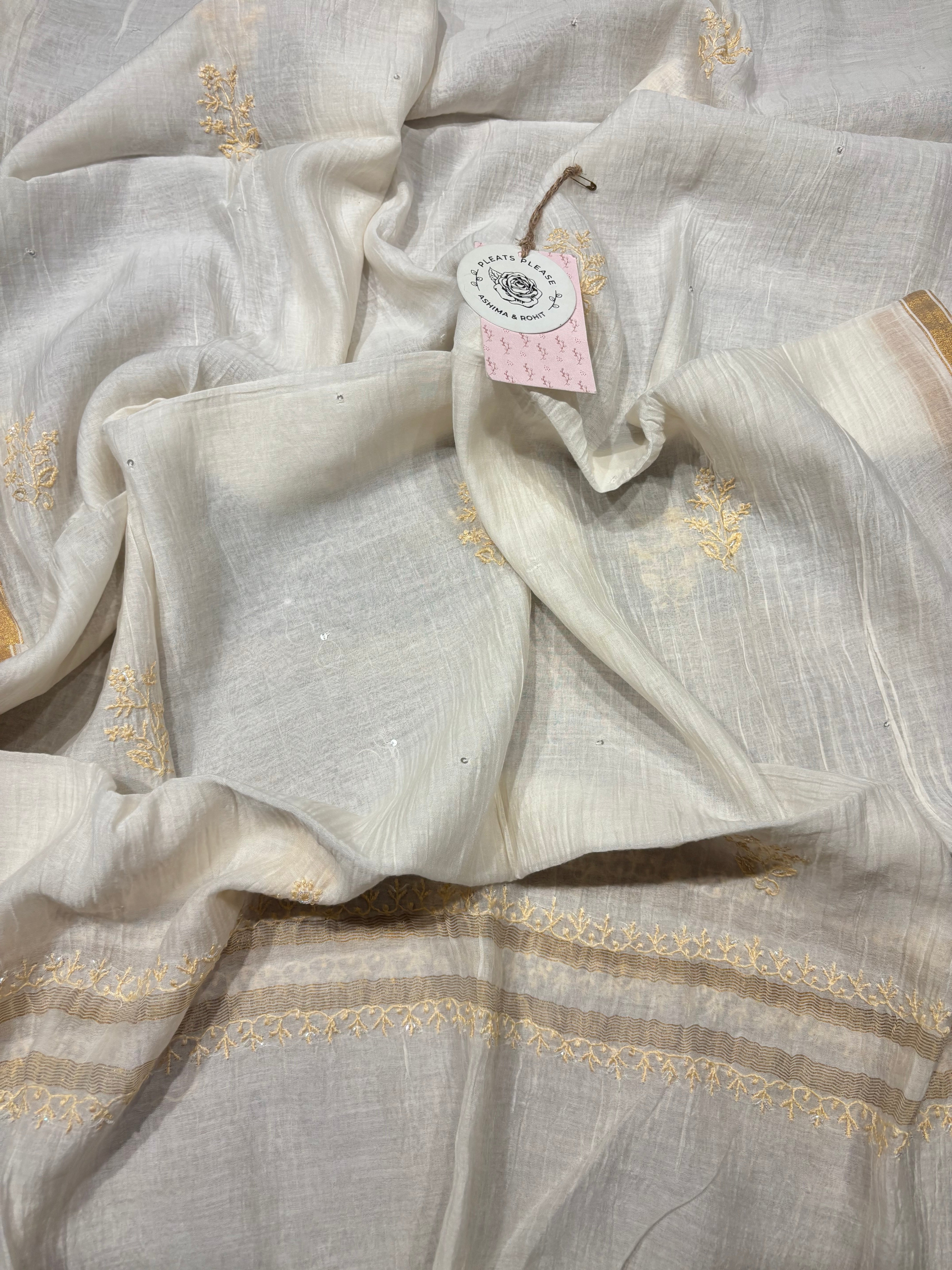 Dyeable Chanderi Silk Chikankari Kurta and Dupatta set