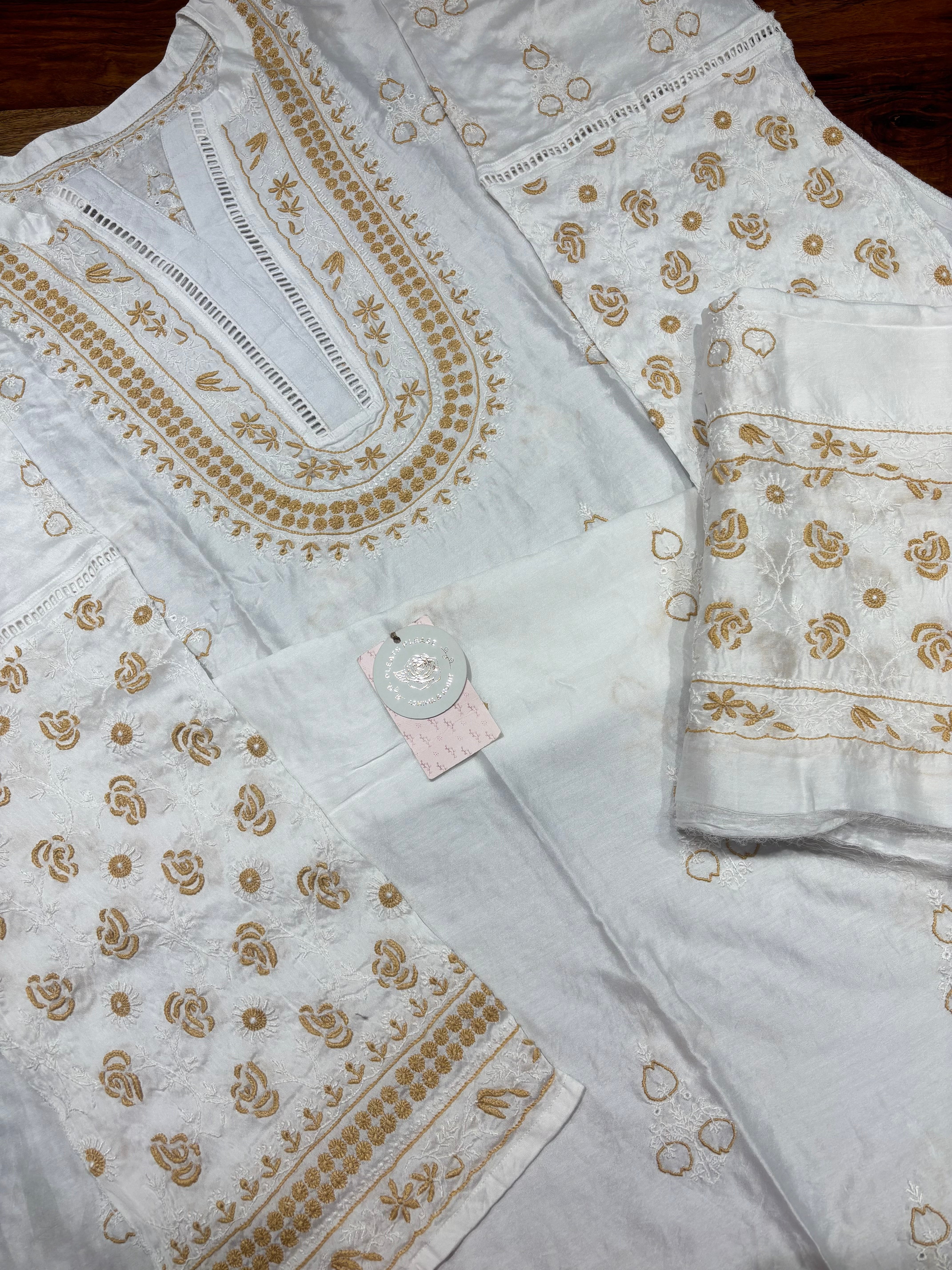 Dyeable  Chanderi  Silk Chikankari Kurta & Dupatta Set