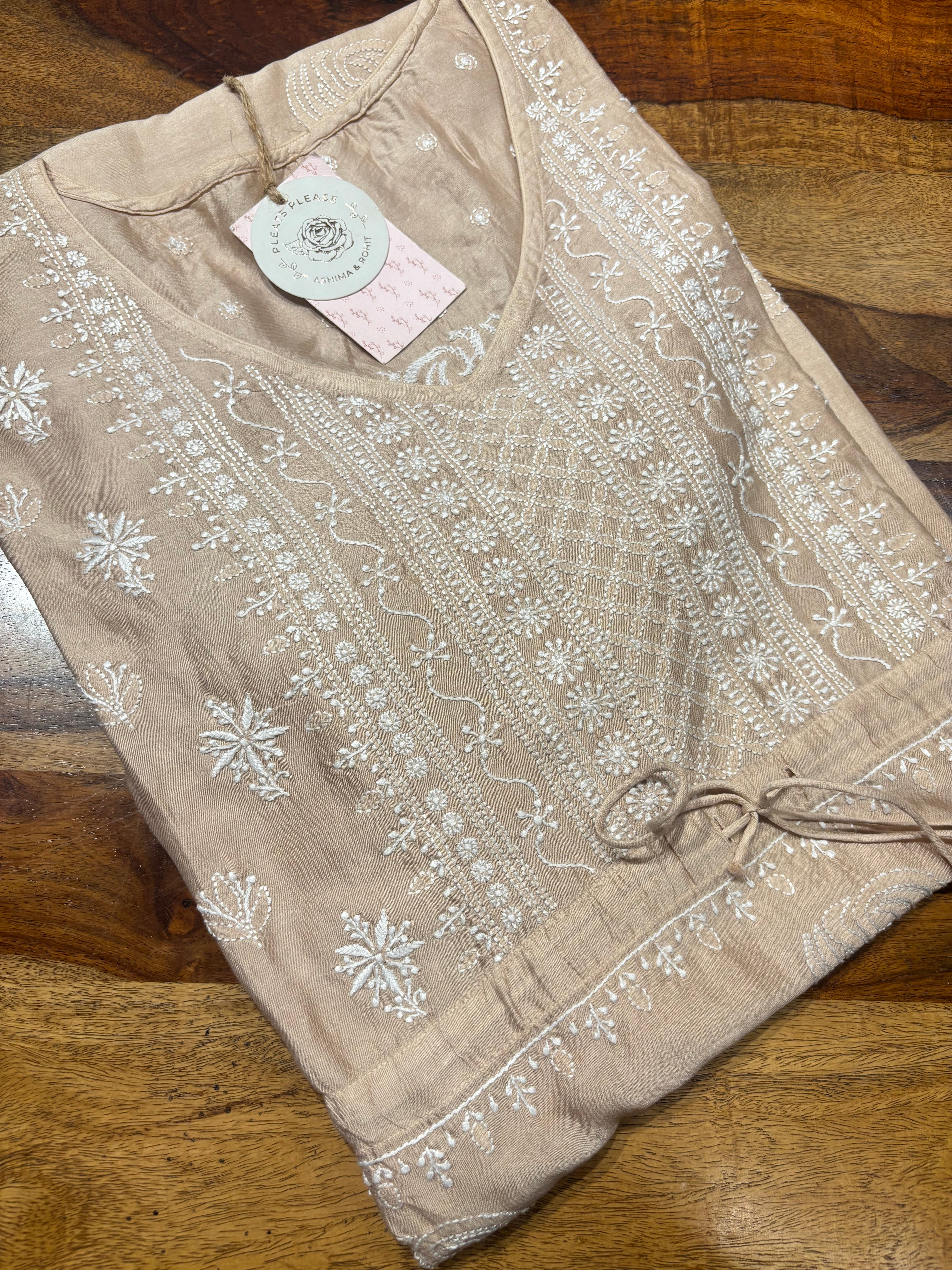 Dusty Peach Chanderi Silk Chikankari Kaftan