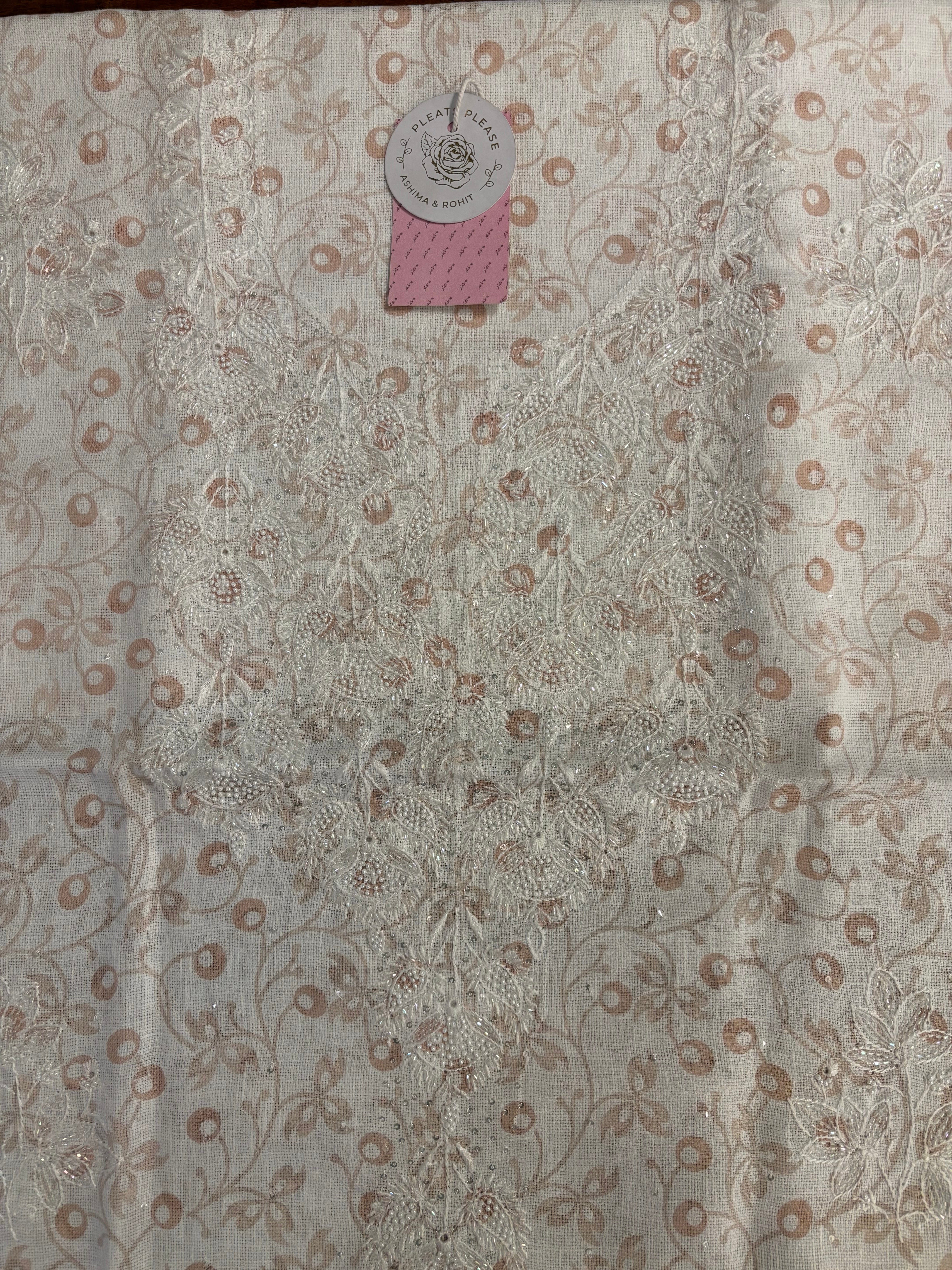 Linen Peach printed Chikankari Kurta & Dupatta