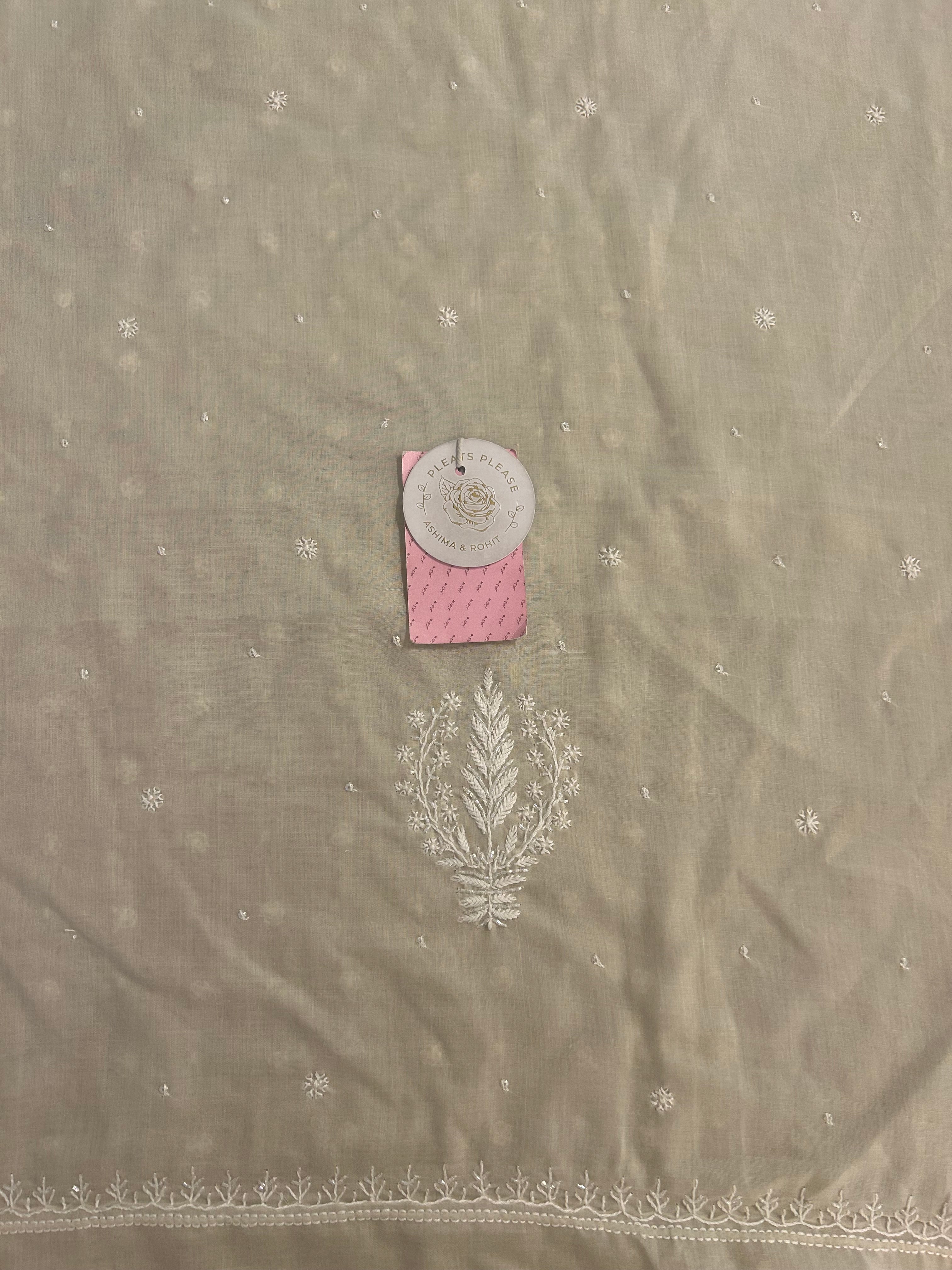 Coffee Cream Mulmul Chikankari Kurta - Pleats PleaseChikankari