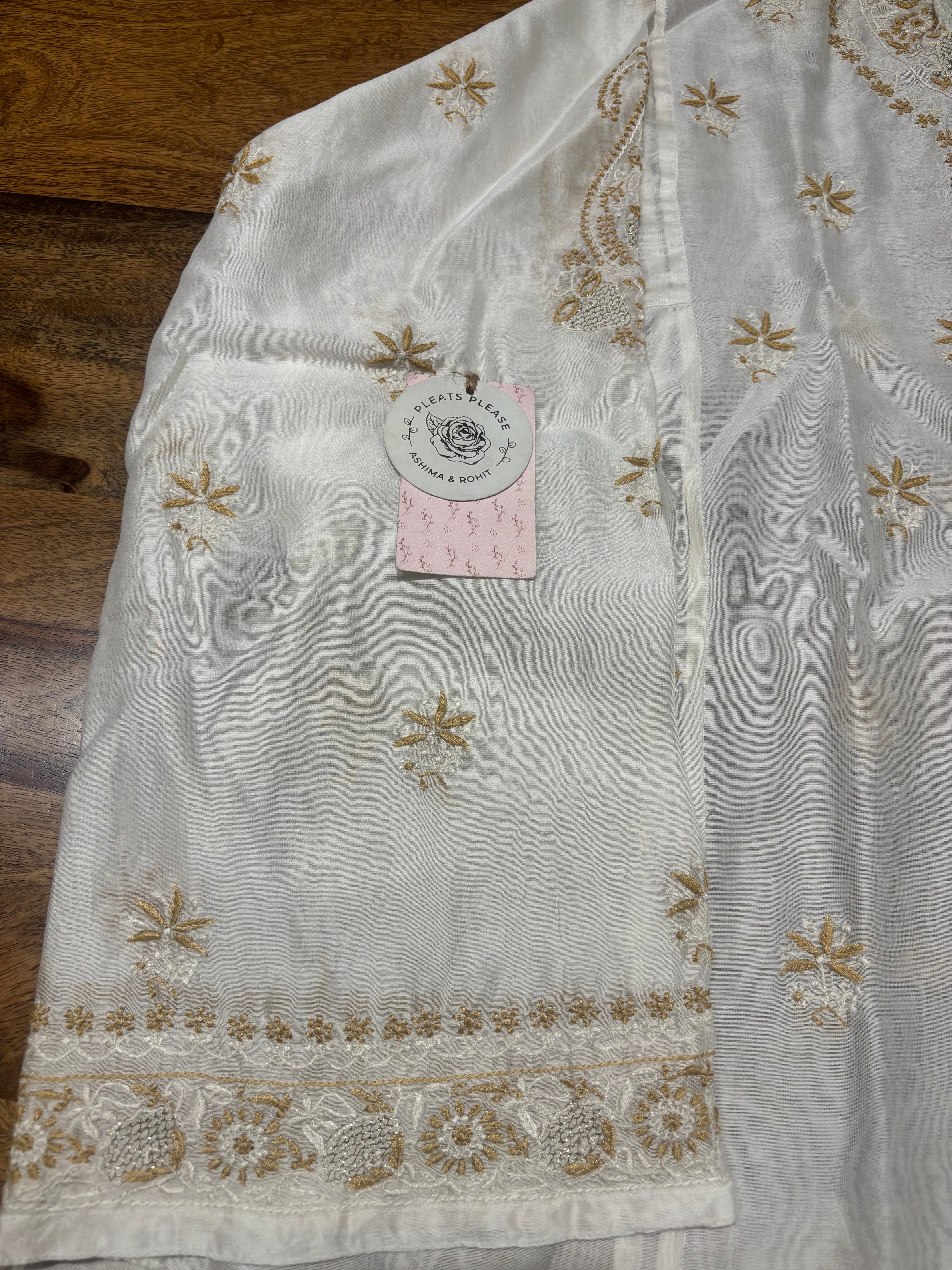 Dyeable Chanderi Silk Chikankari Kurta Choga