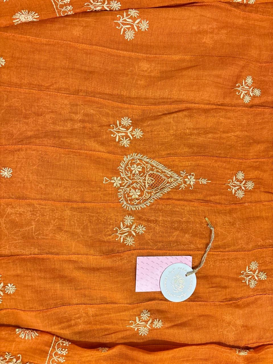 Orange Tissue Chikankari Anarkali kurta Dupatta Set