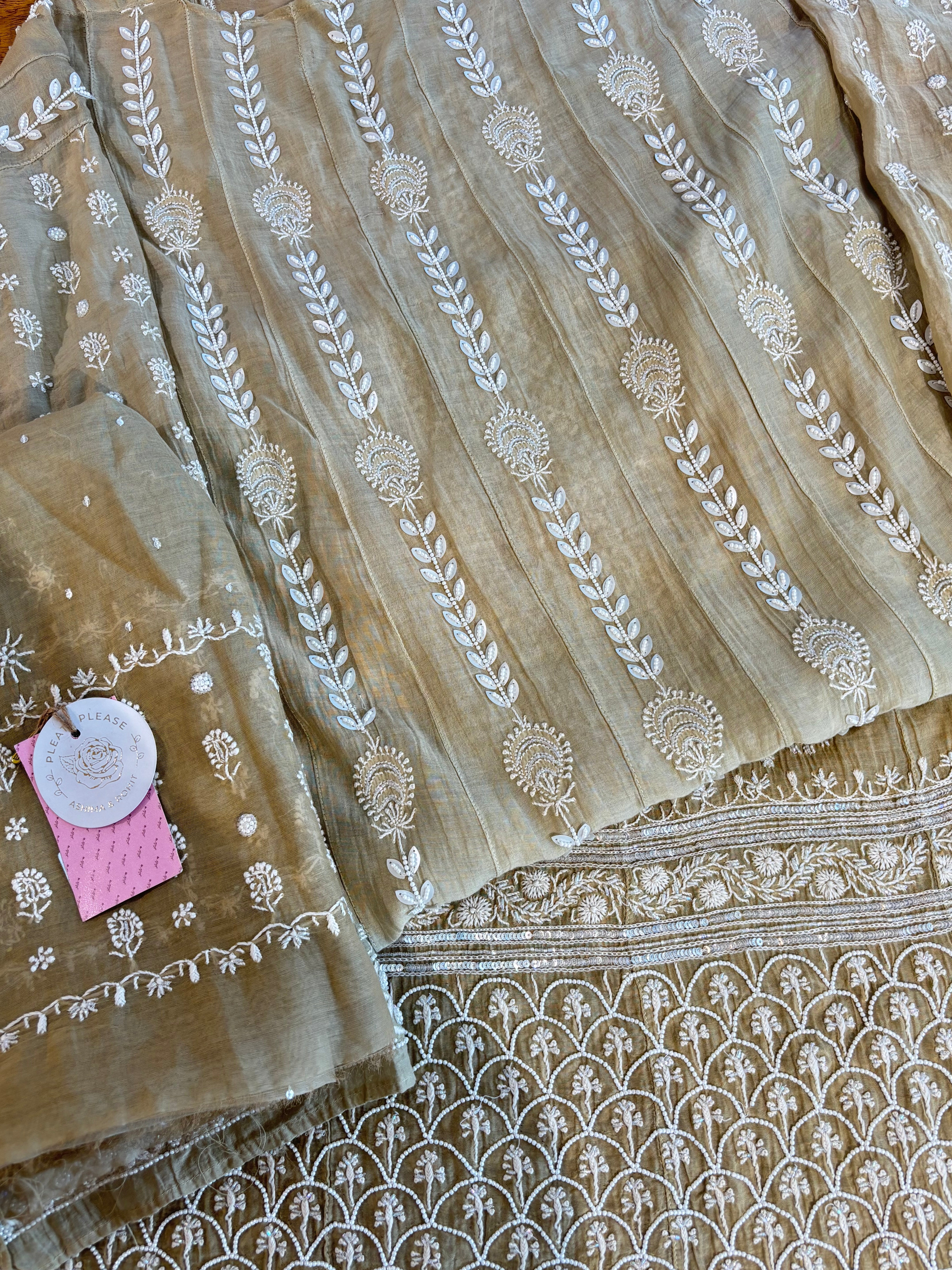 Earthy Brown Ombré Chanderi Chikankari Anarkali & Dupatta