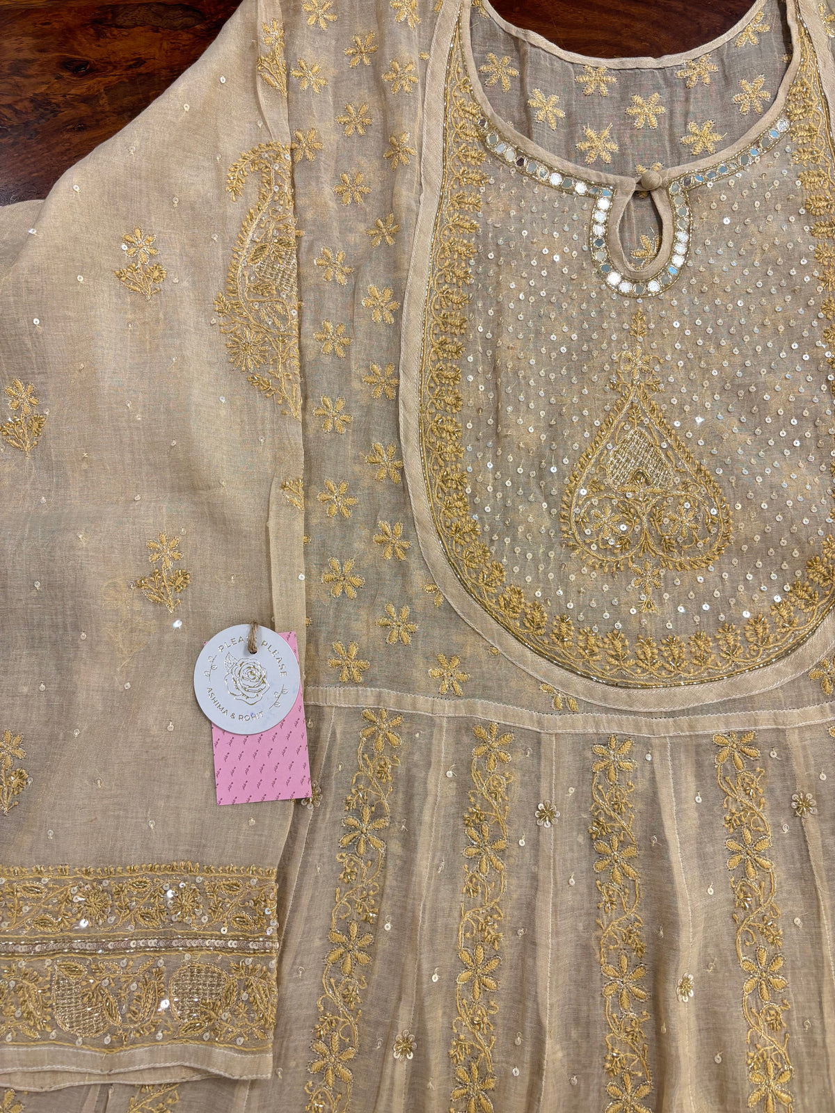 Dyeable Pure & Premium Tissue Mirror Chikankari Bajirao Anarkali & Dupatta