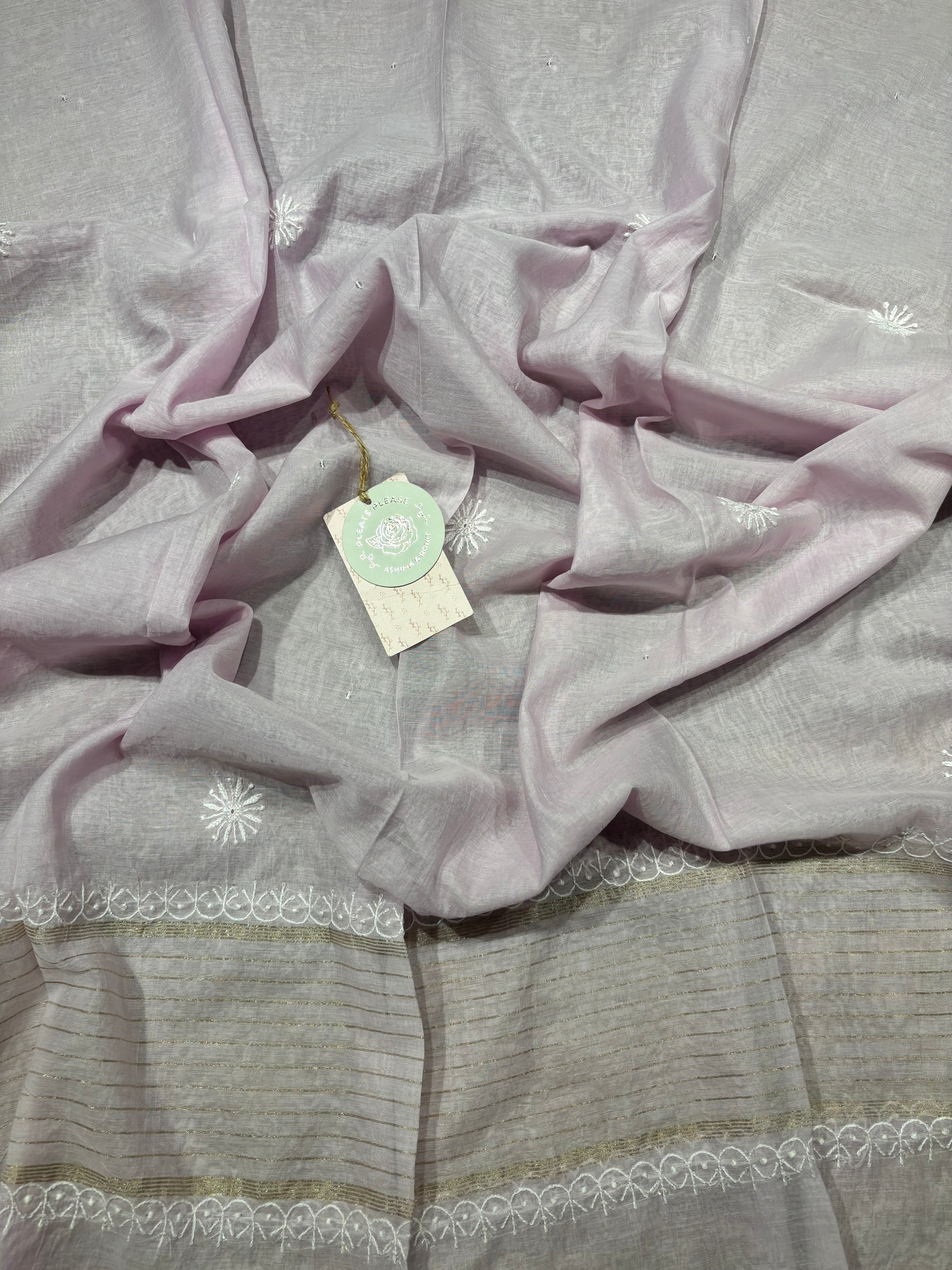 Lilac Chanderi Mul Chikankari Kurta and Dupatta set
