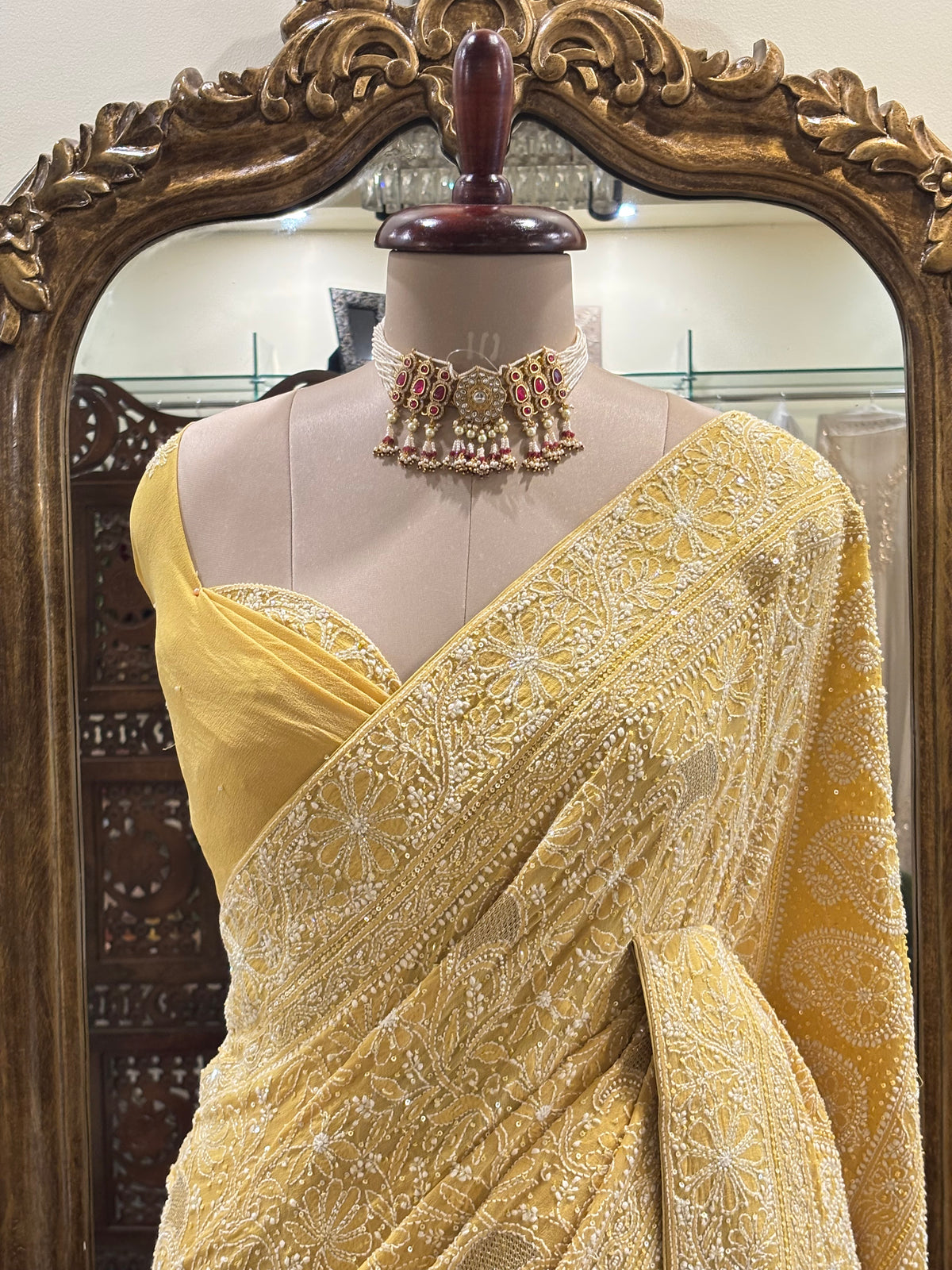 Bright Yellow Pure & Premium Georgette Chikankari Saree