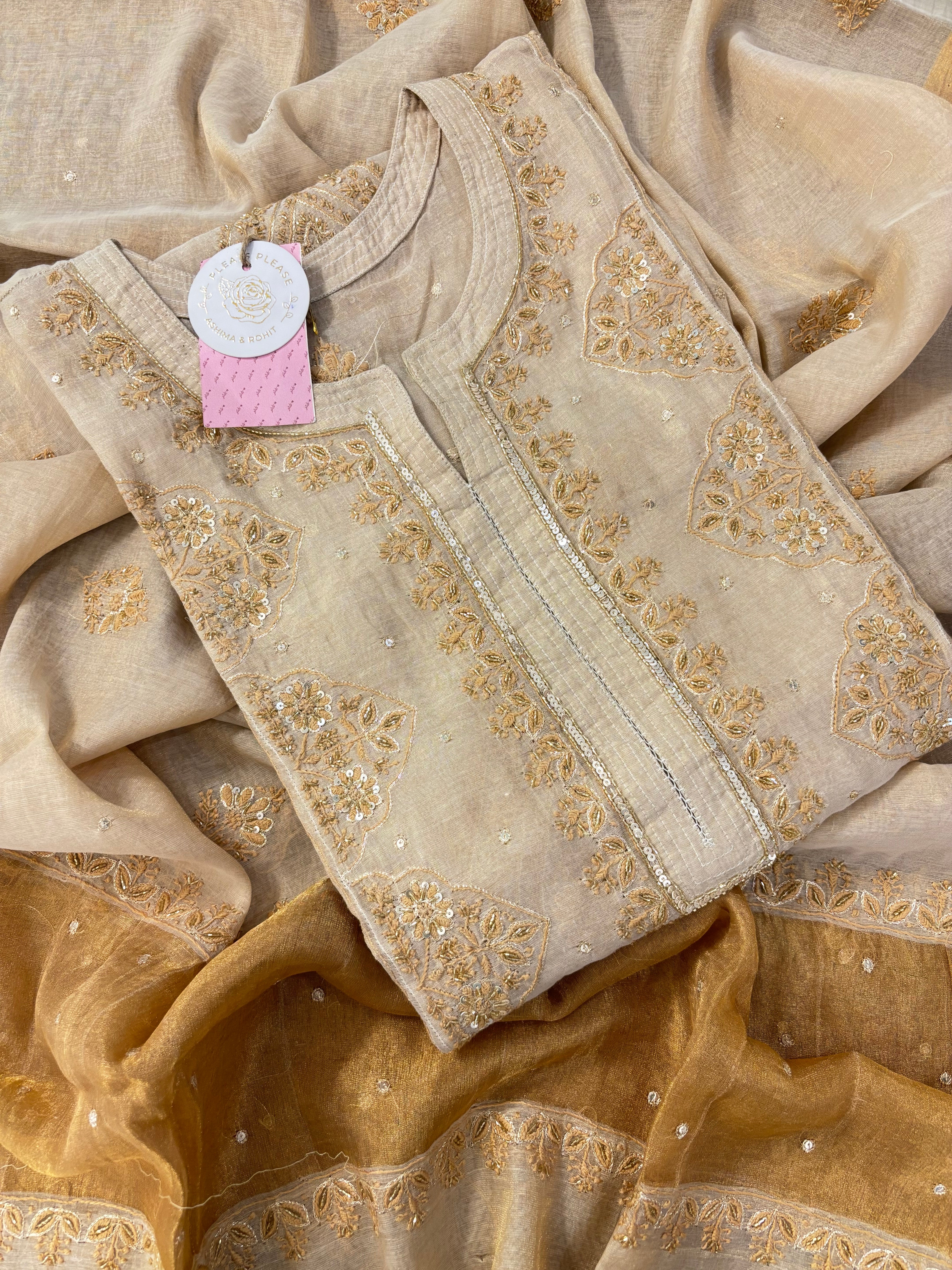 Dyeable Pure & Premium Tissue Chikankari Kurta & Dupatta
