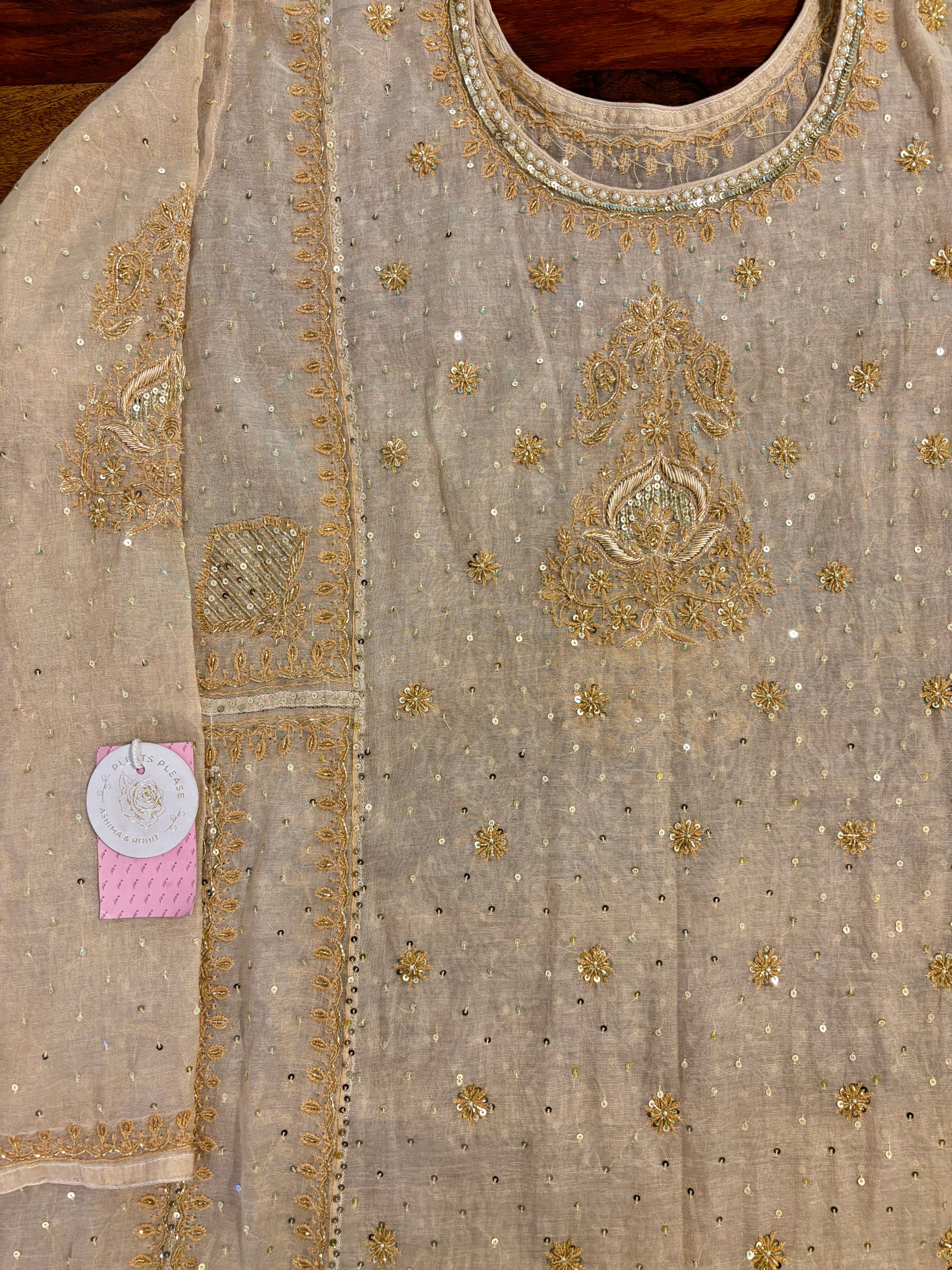 Dyebable Pure Tissue Chikankari A-line Anarkali & Dupatta