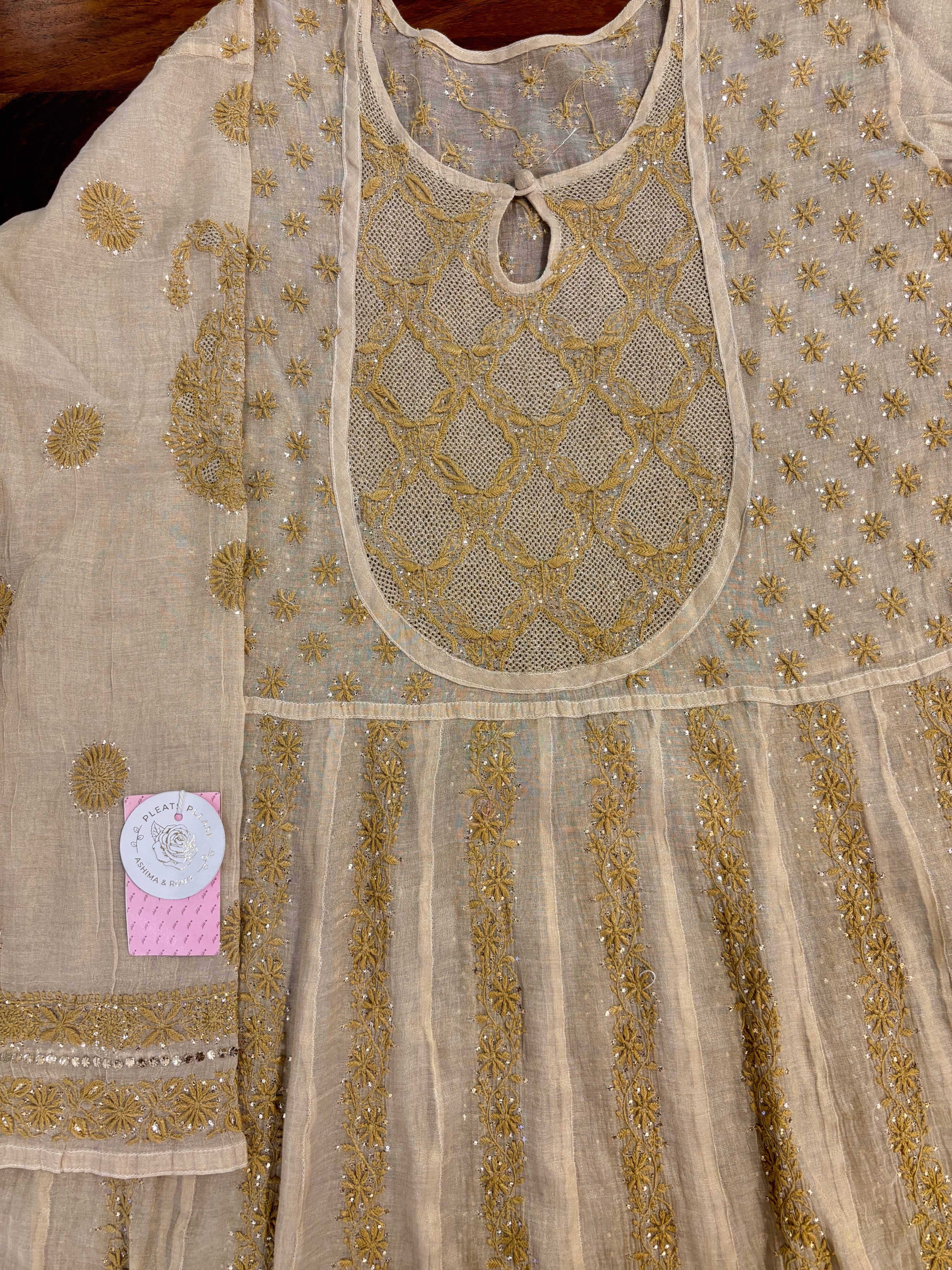 Dyeable Pure & Premium Tissue Mukaish Chikankari Bajirao Anarkali & Dupatta