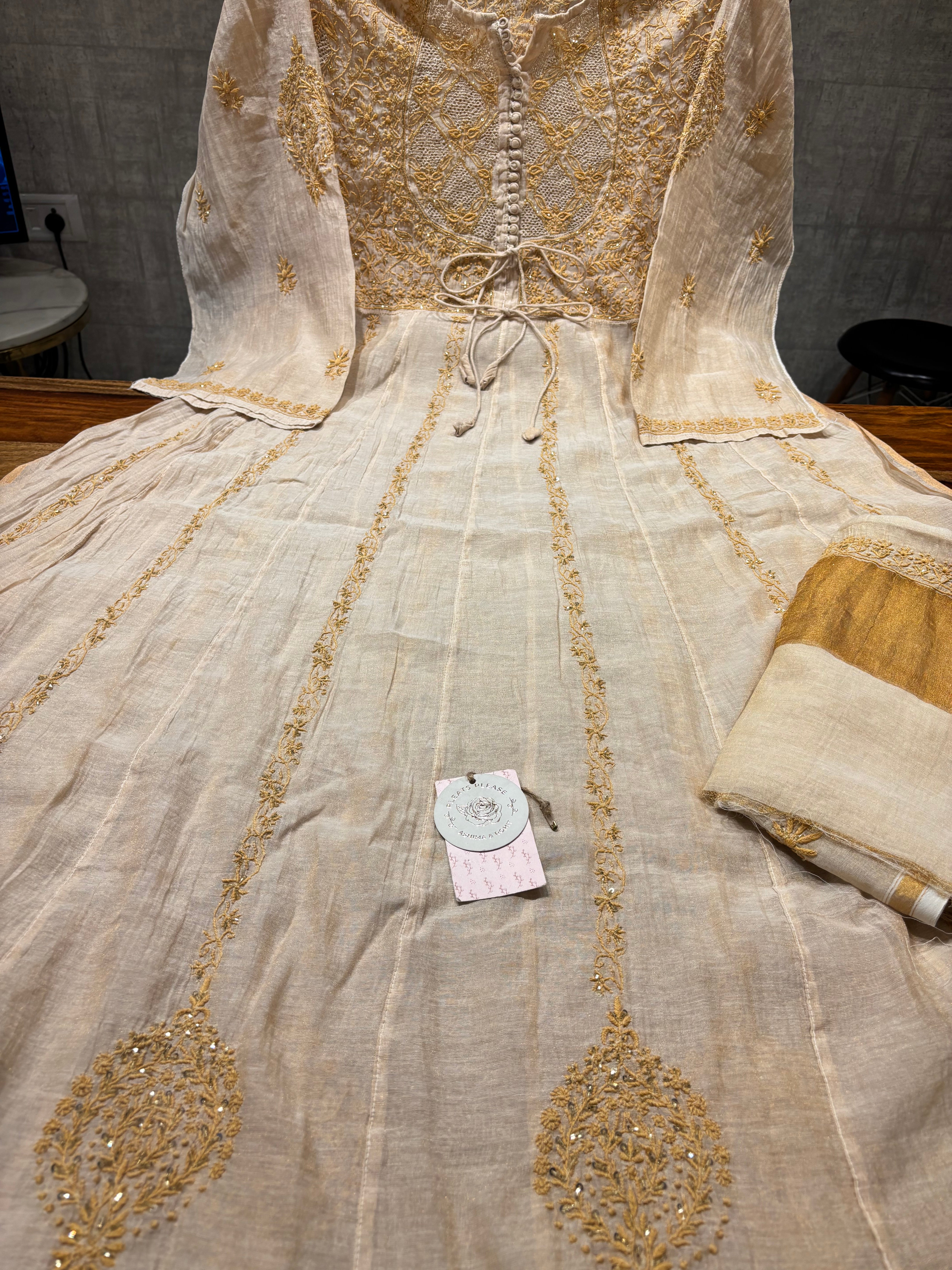 Dyeable Pure & Premium Tissue Chikankari Anarkali & Dupatta Set