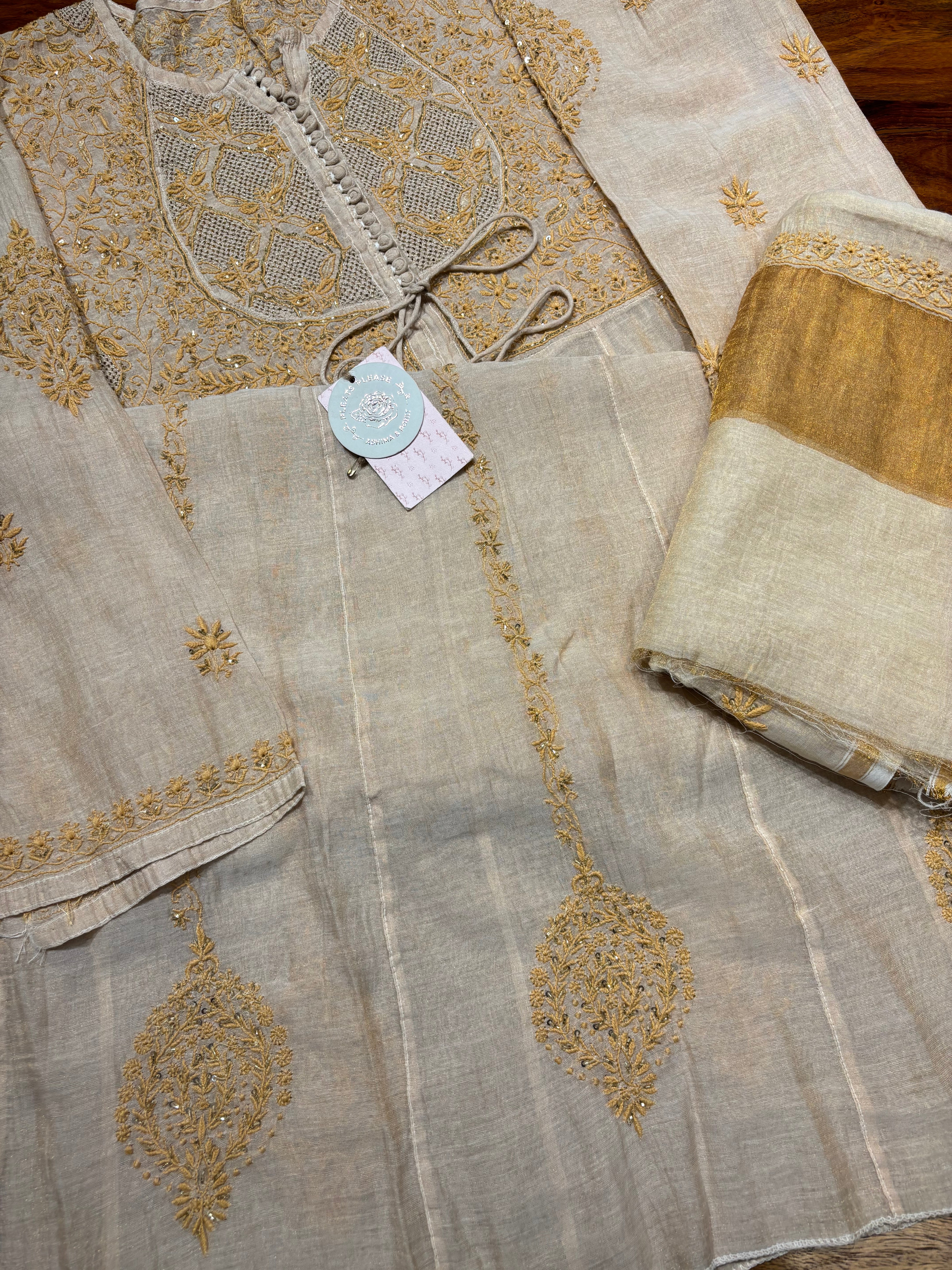 Dyeable Pure & Premium Tissue Chikankari Anarkali & Dupatta Set