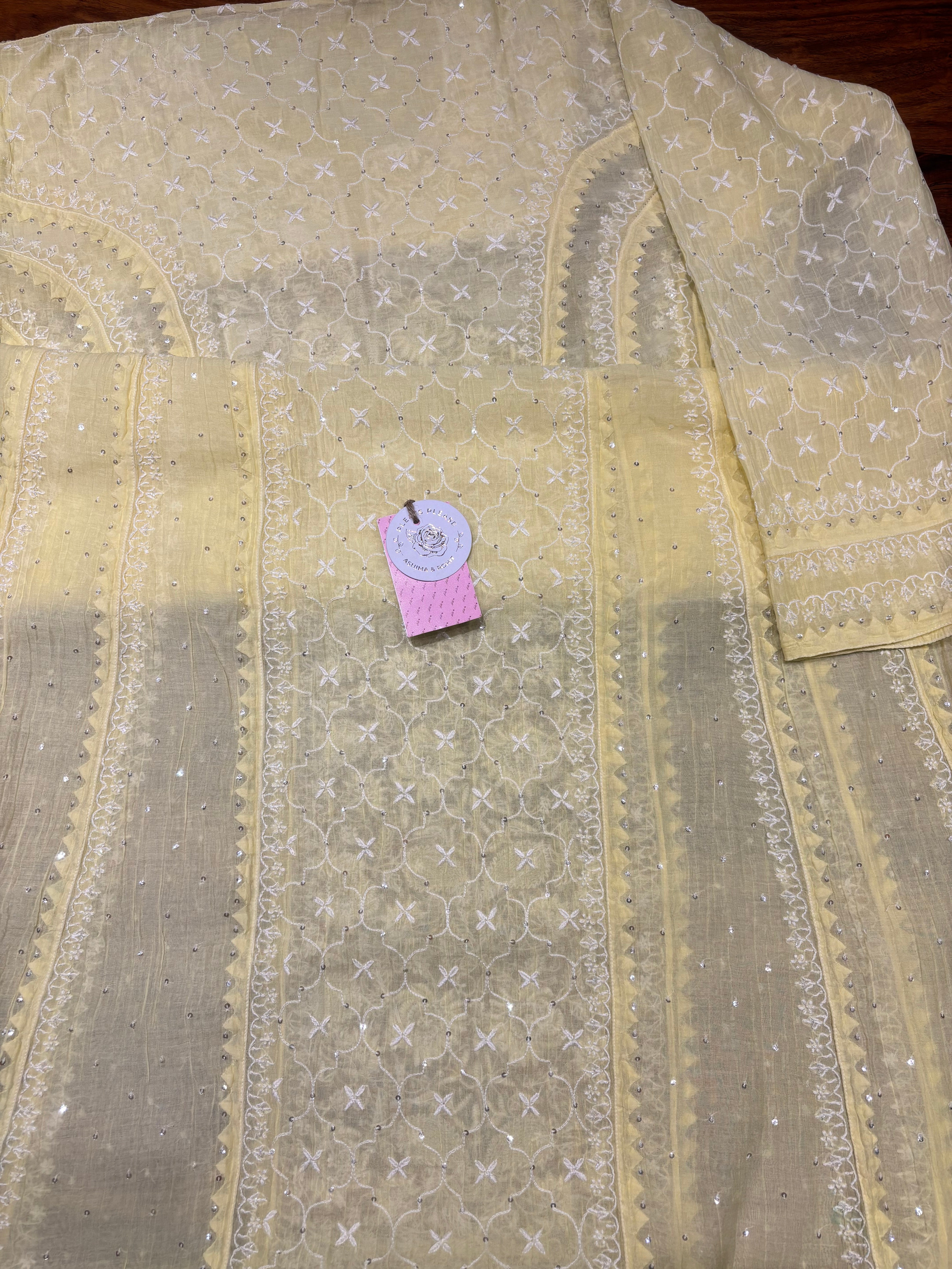 Yellow Chanderi Mul Chikankari Anarkali & Dupatta Set