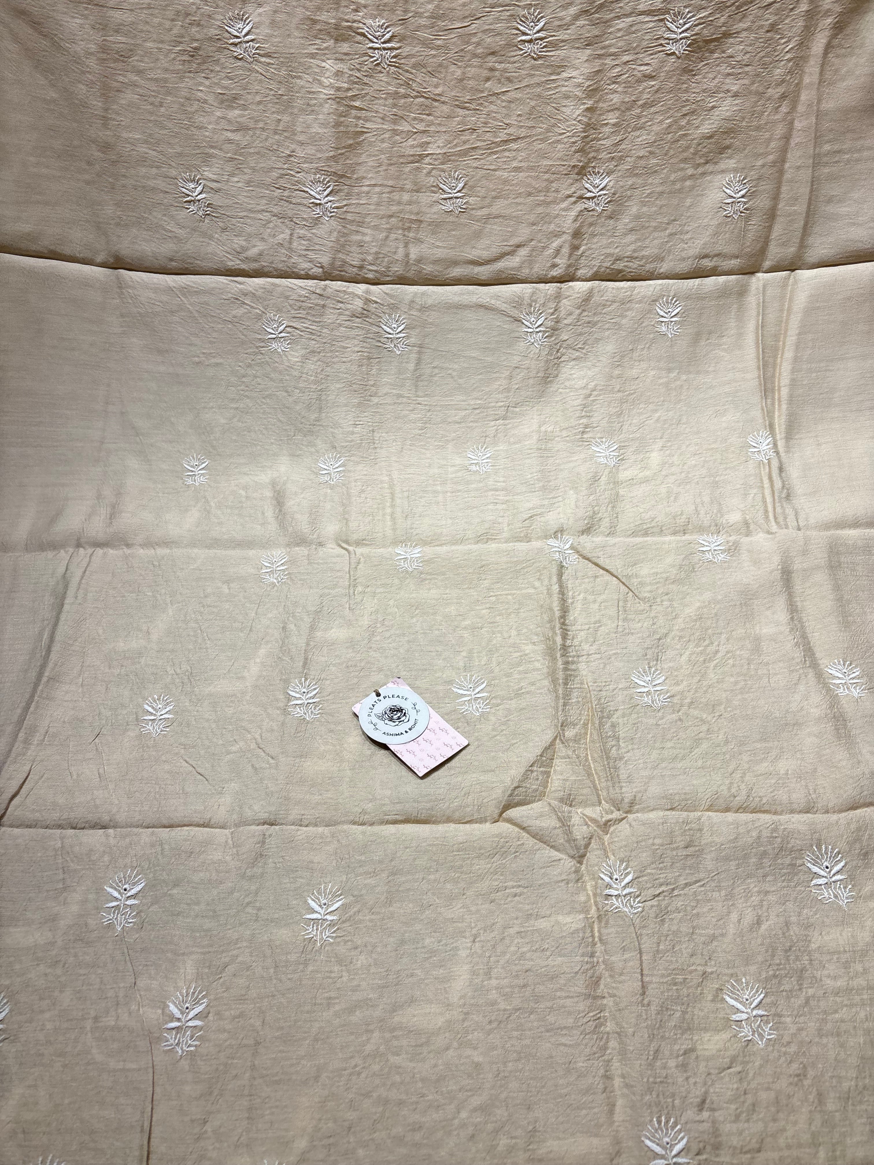 Dyeable Monga Silk Chikankari Kurta and Dupatta Set