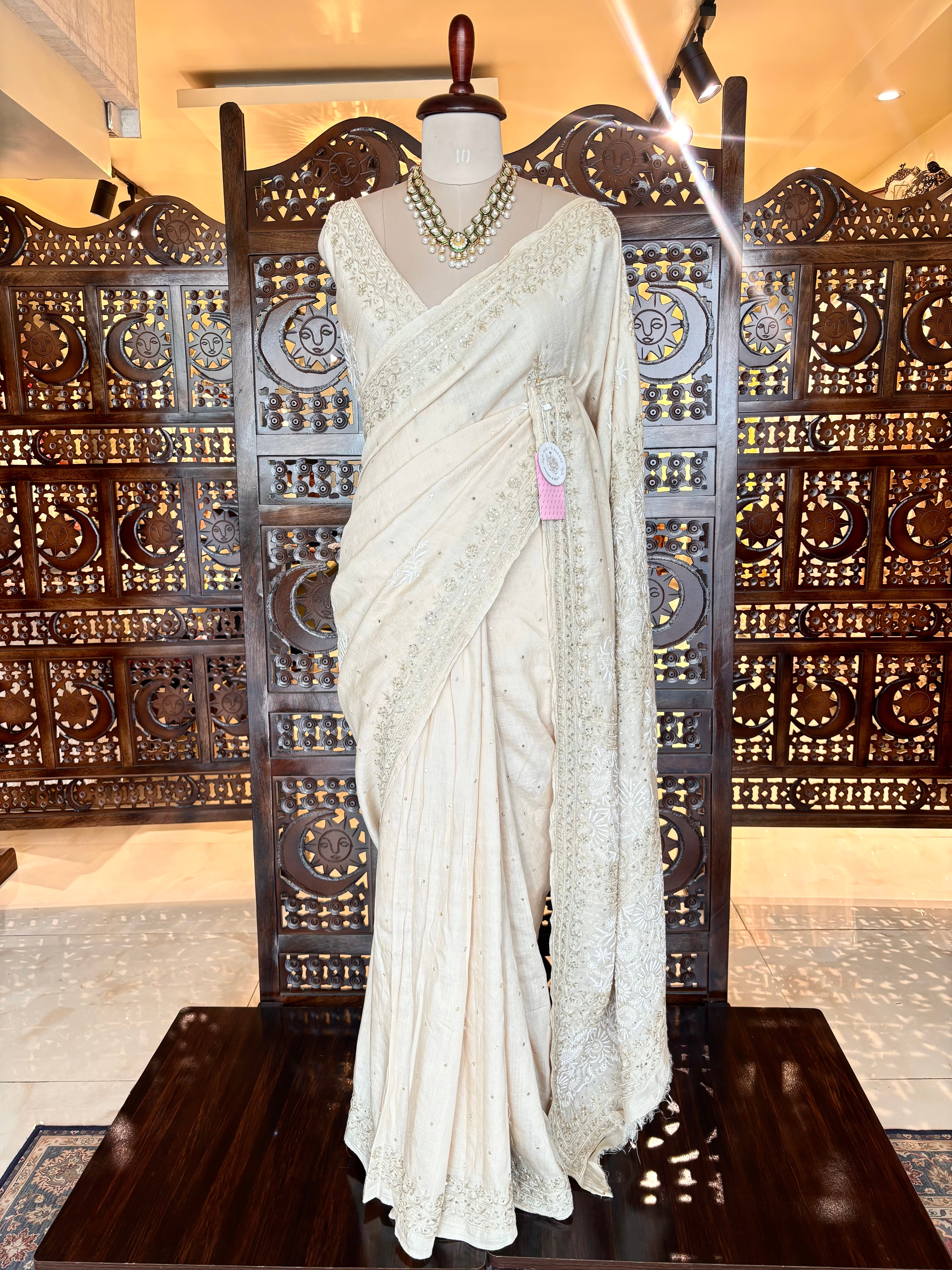 Dyeable Monga Silk Chikankari Saree