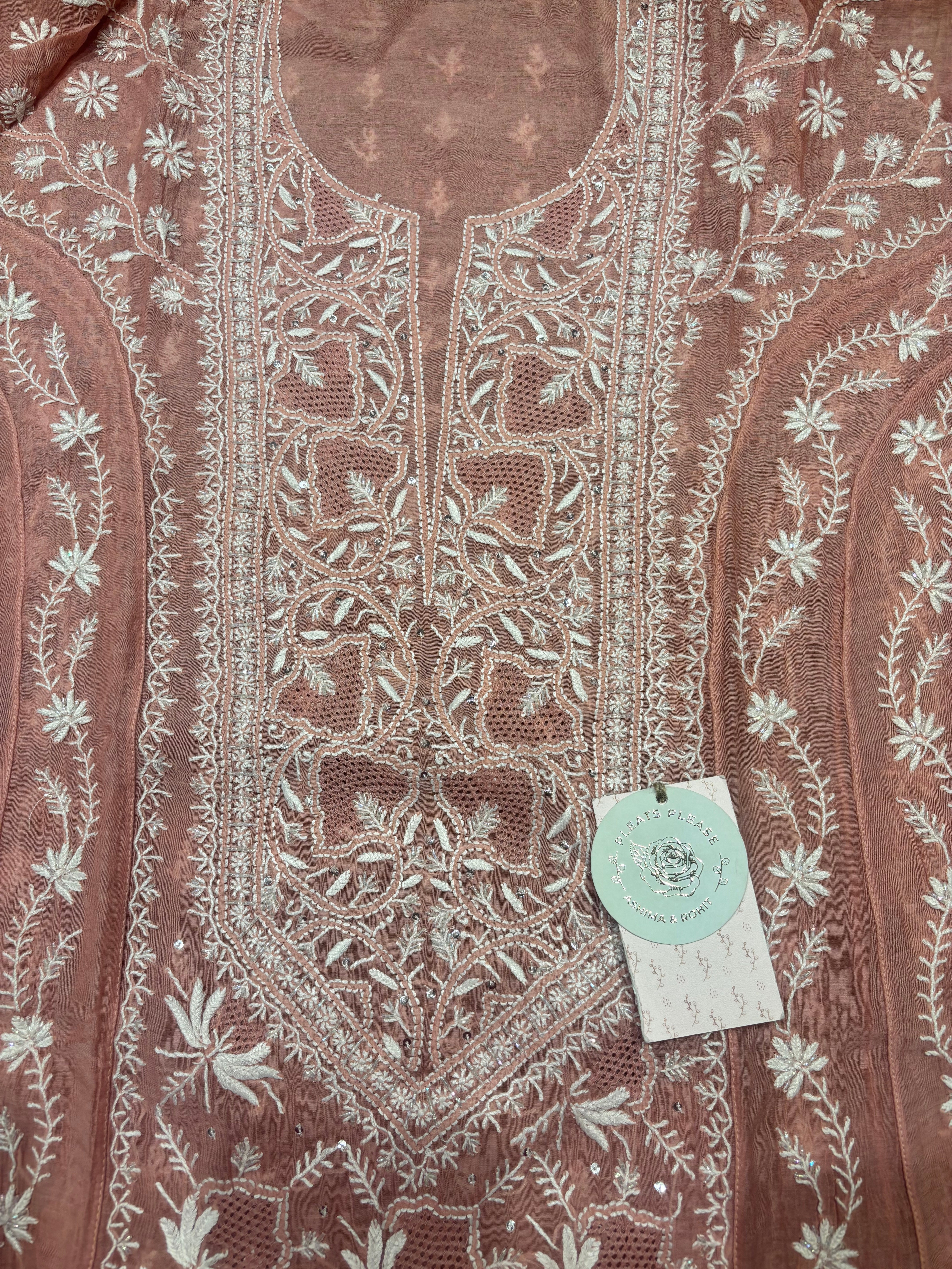 Rosegold Chanderi Mul Chikankari Anarkali & Dupatta Set