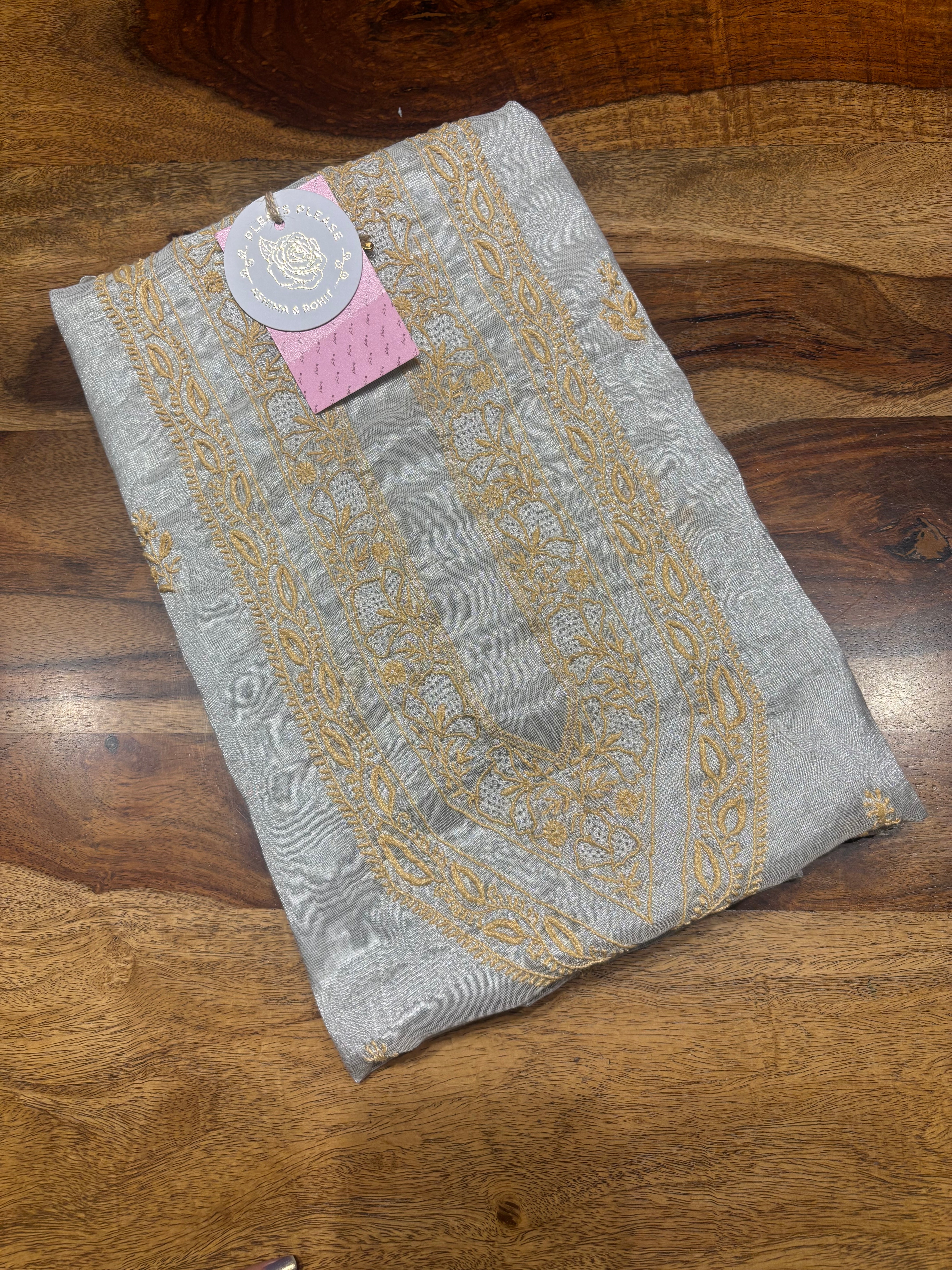 Dyeable Pure & Premium Silver Tissue Chikankari Men’s Kurta Fabric