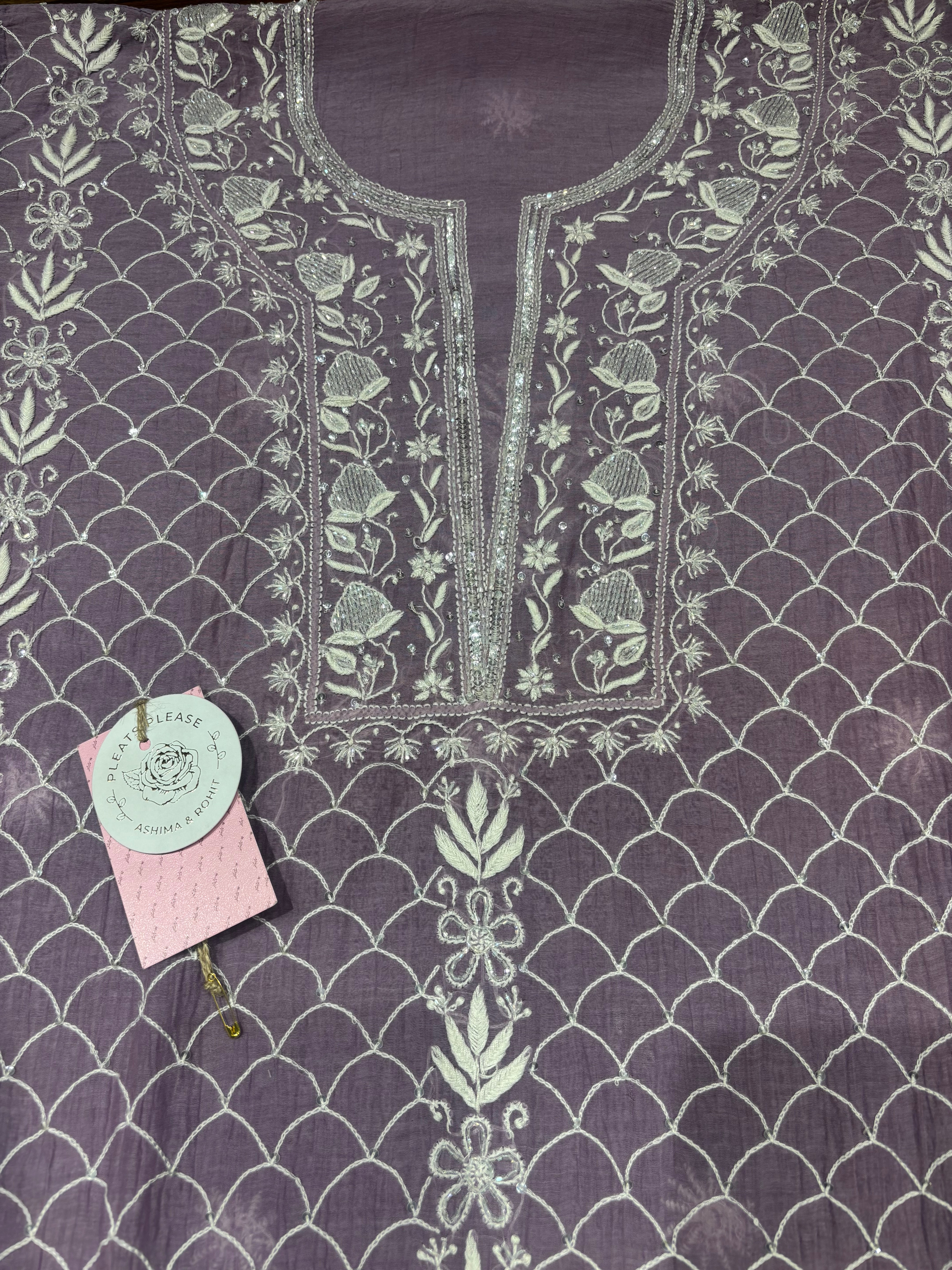 Lilac Chanderi Mul Chikankari Kurta & Dupatta Set
