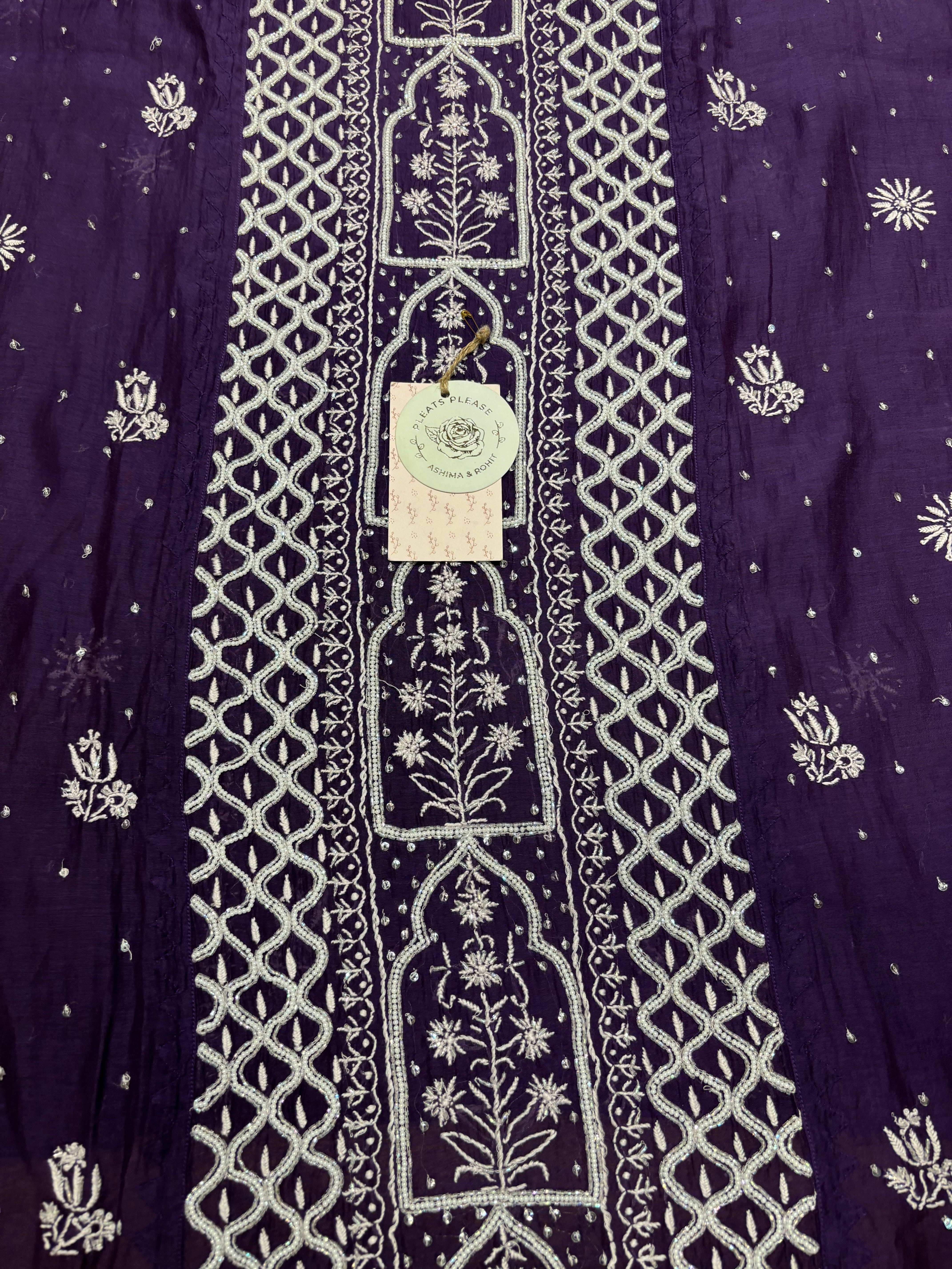 Aubergine Bloom Chanderi Mul Chikankari Kurta And Dupatta Set