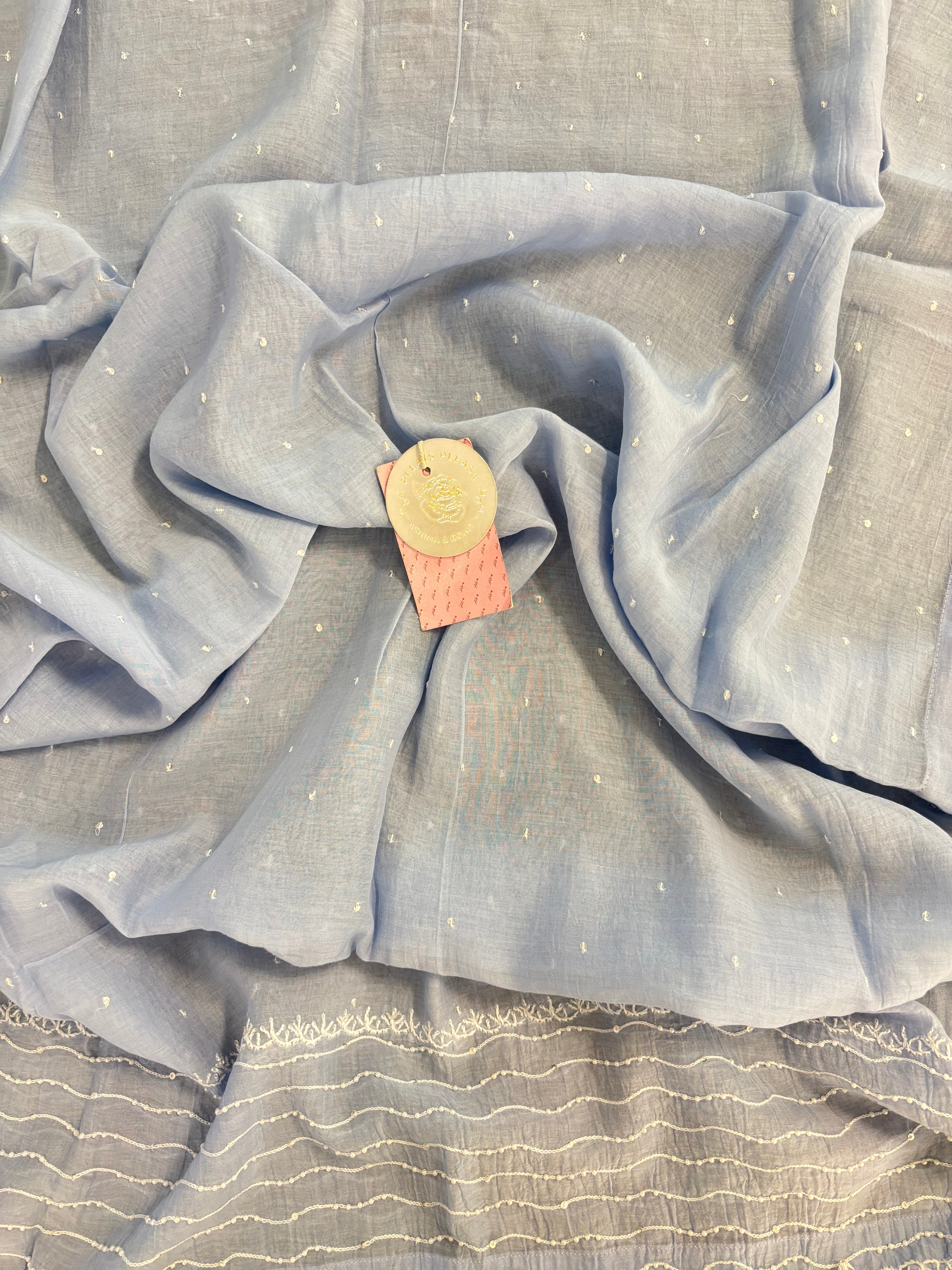 Powder Blue Chanderi Chikankari Kurta & Dupatta