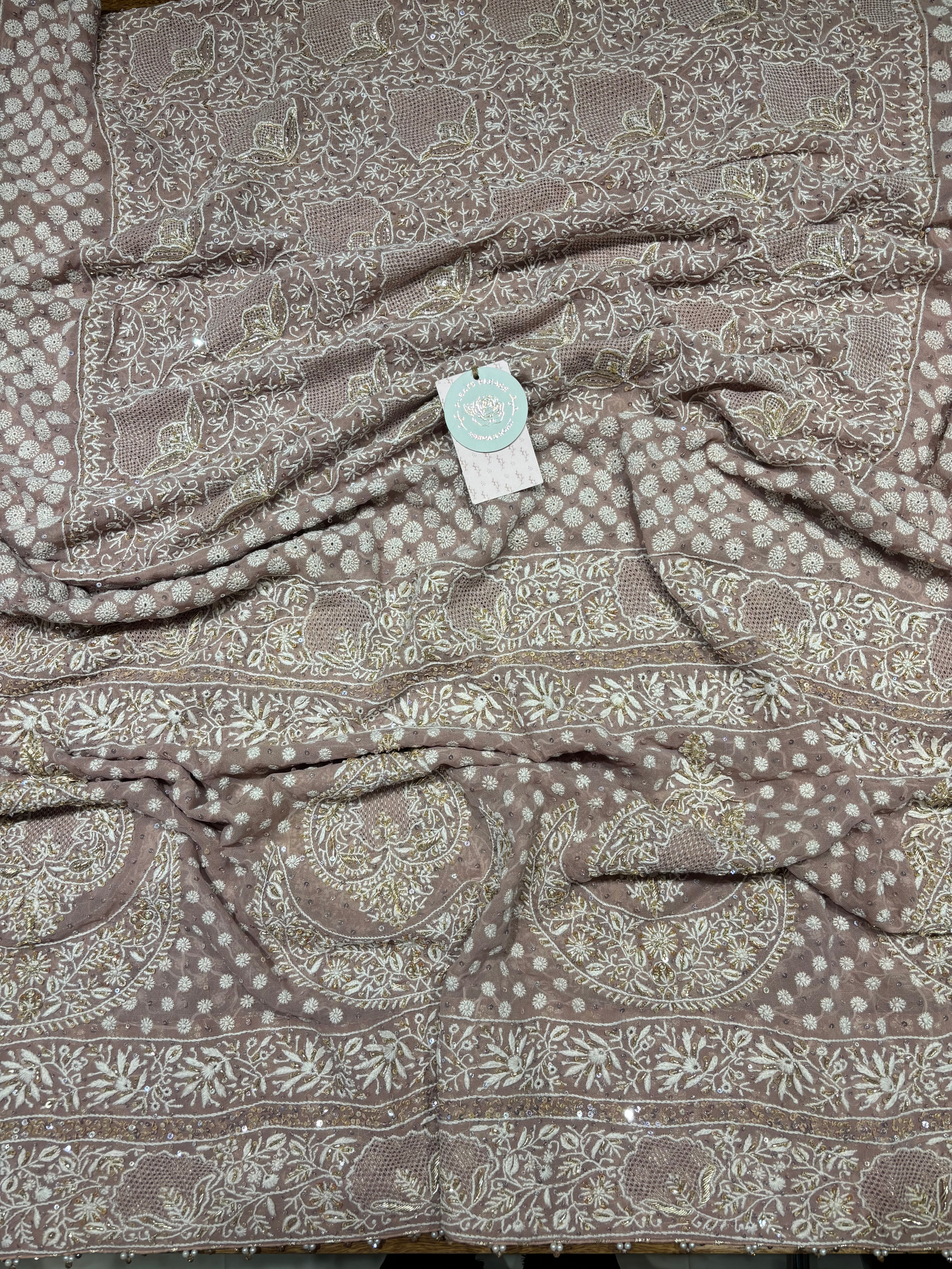 Rose Gold Pure & Premium Georgette  Chikankari Dupatta