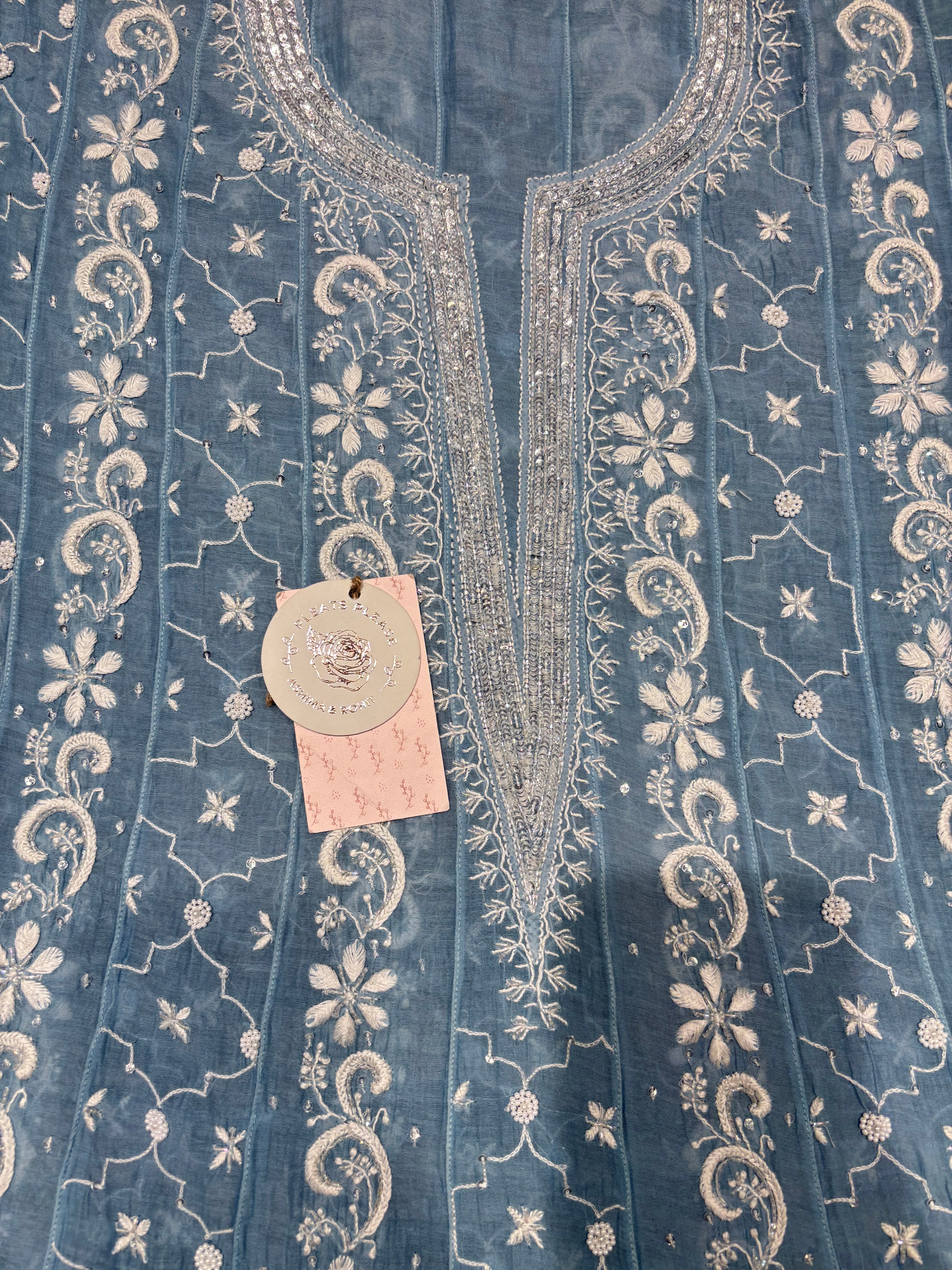 Powder Blue Chanderi Mul Chikankari Anarkali & Dupatta Set