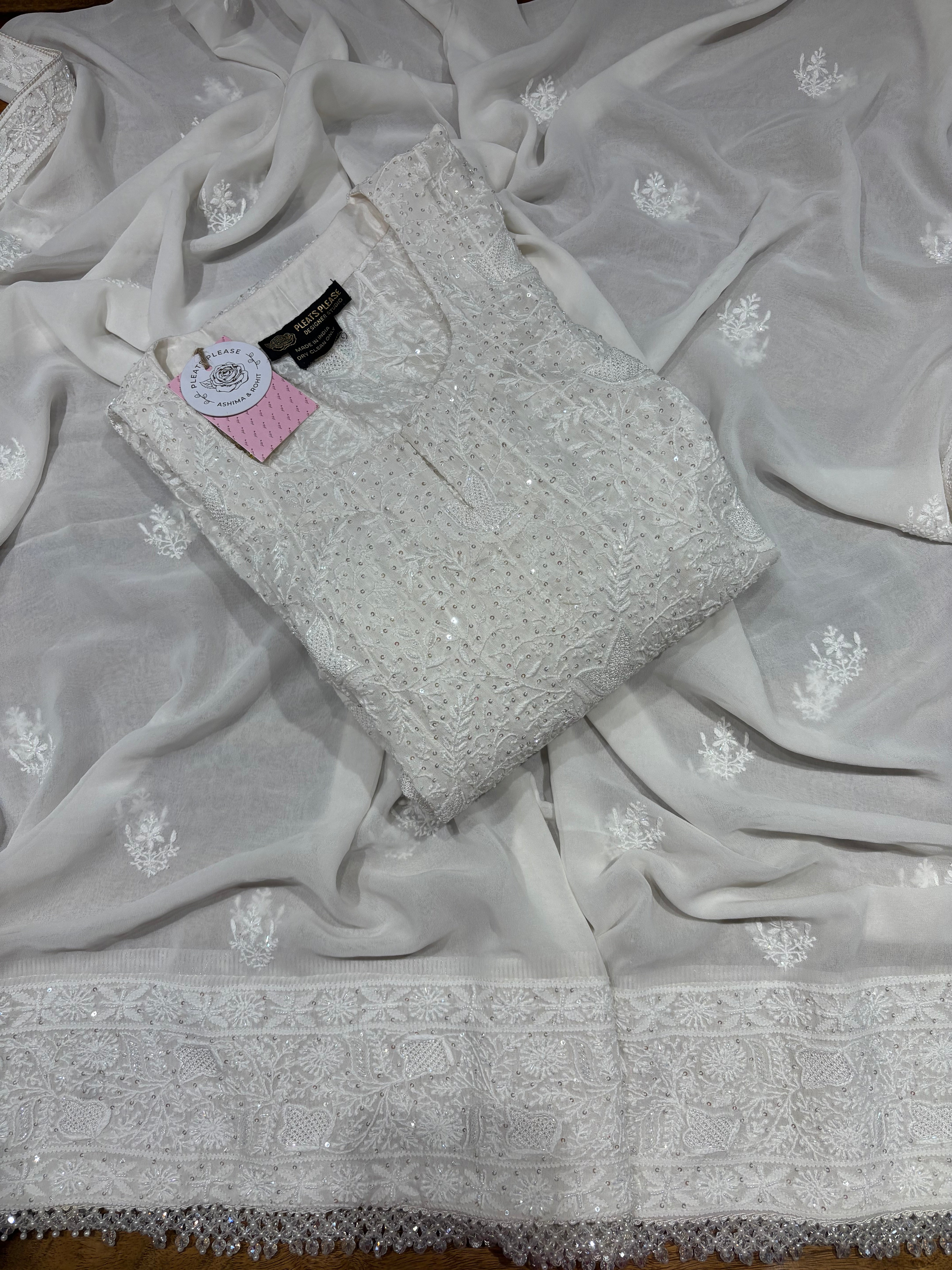 Dyeable Pure And Premium Georgette Chikankari Anarkali And Dupatta Set