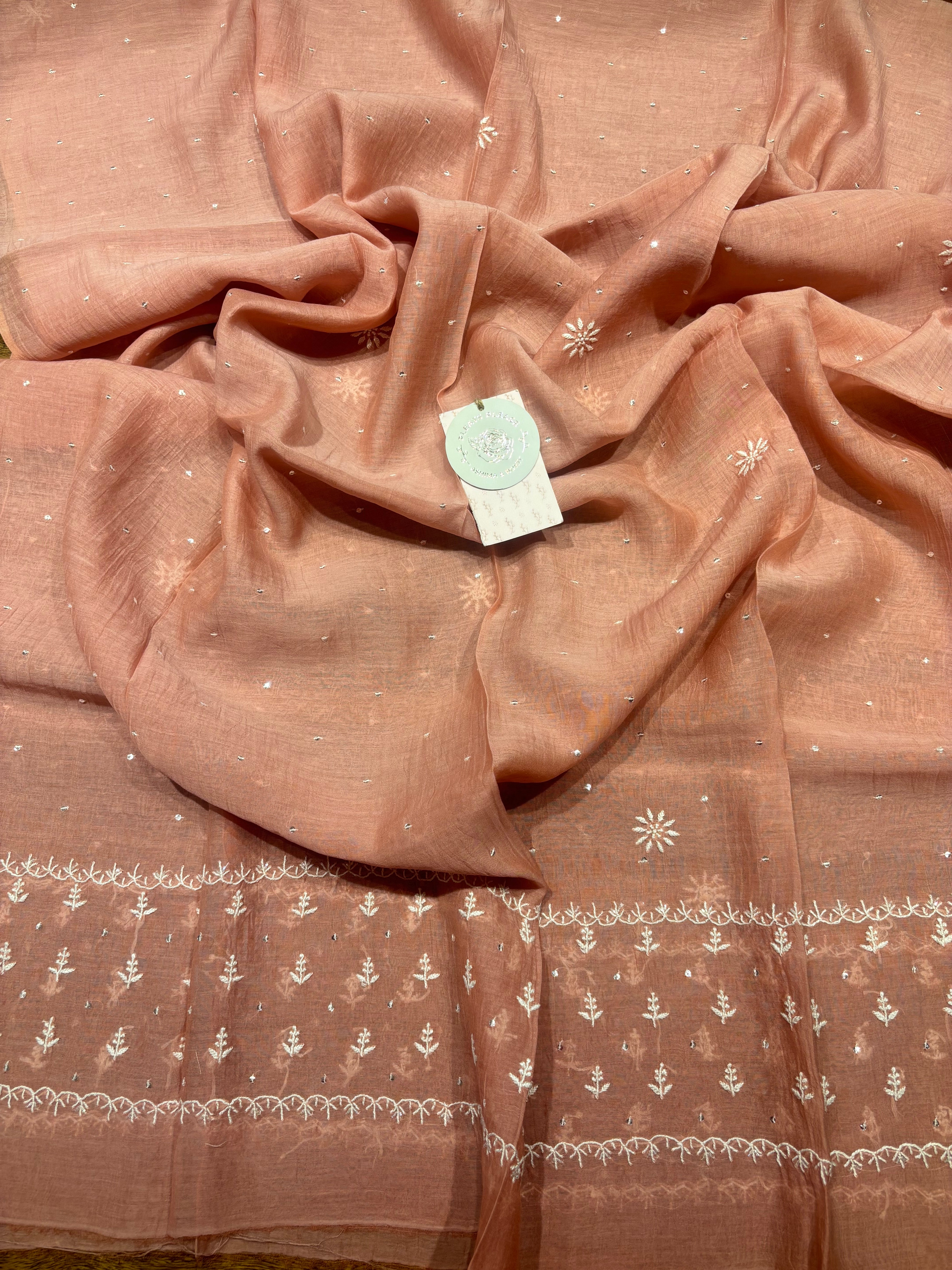 Rosegold Chanderi Mul Chikankari Anarkali & Dupatta Set