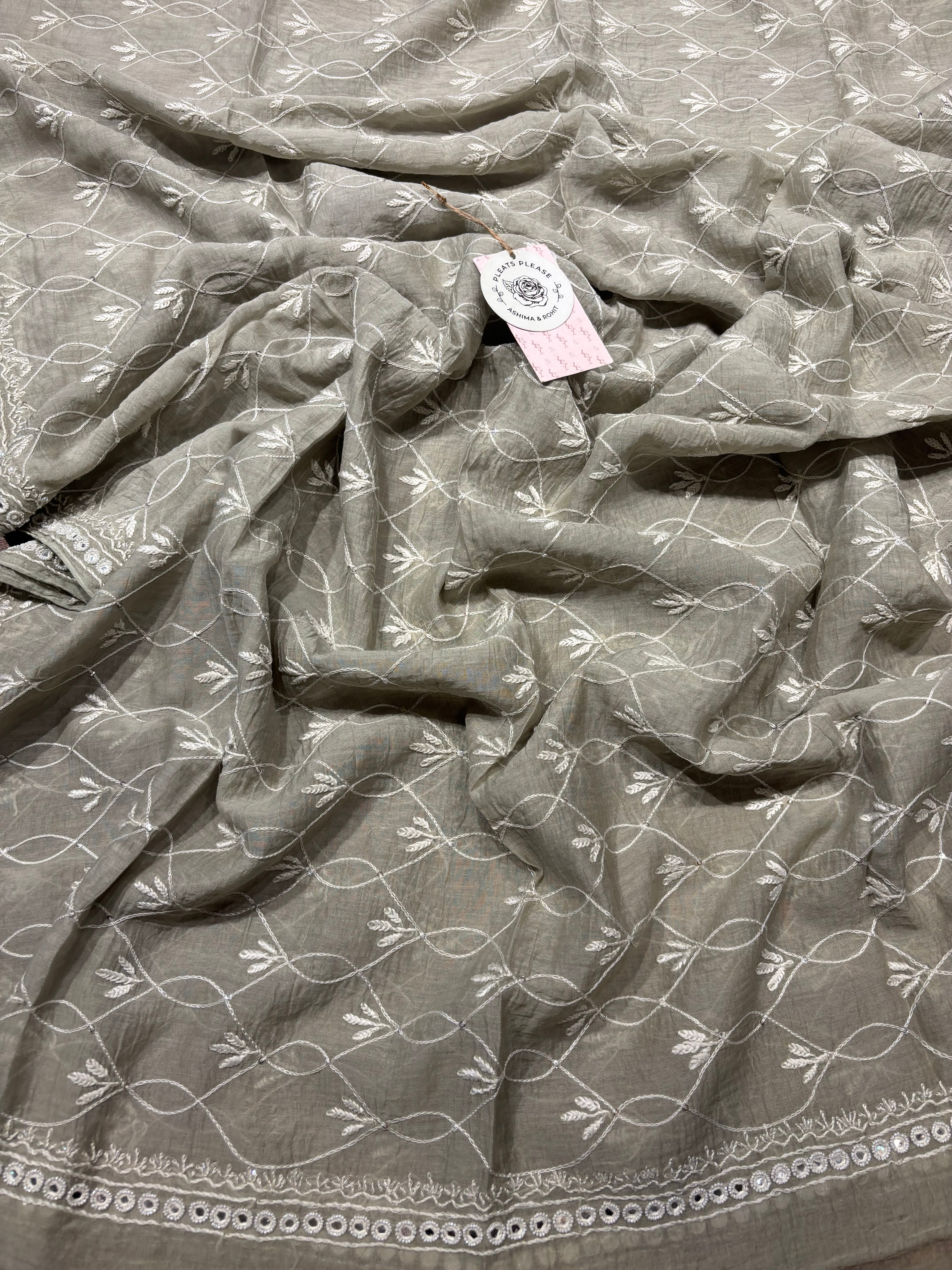 Ash chanderi Mul Chikankari Kurta and Dupatta set