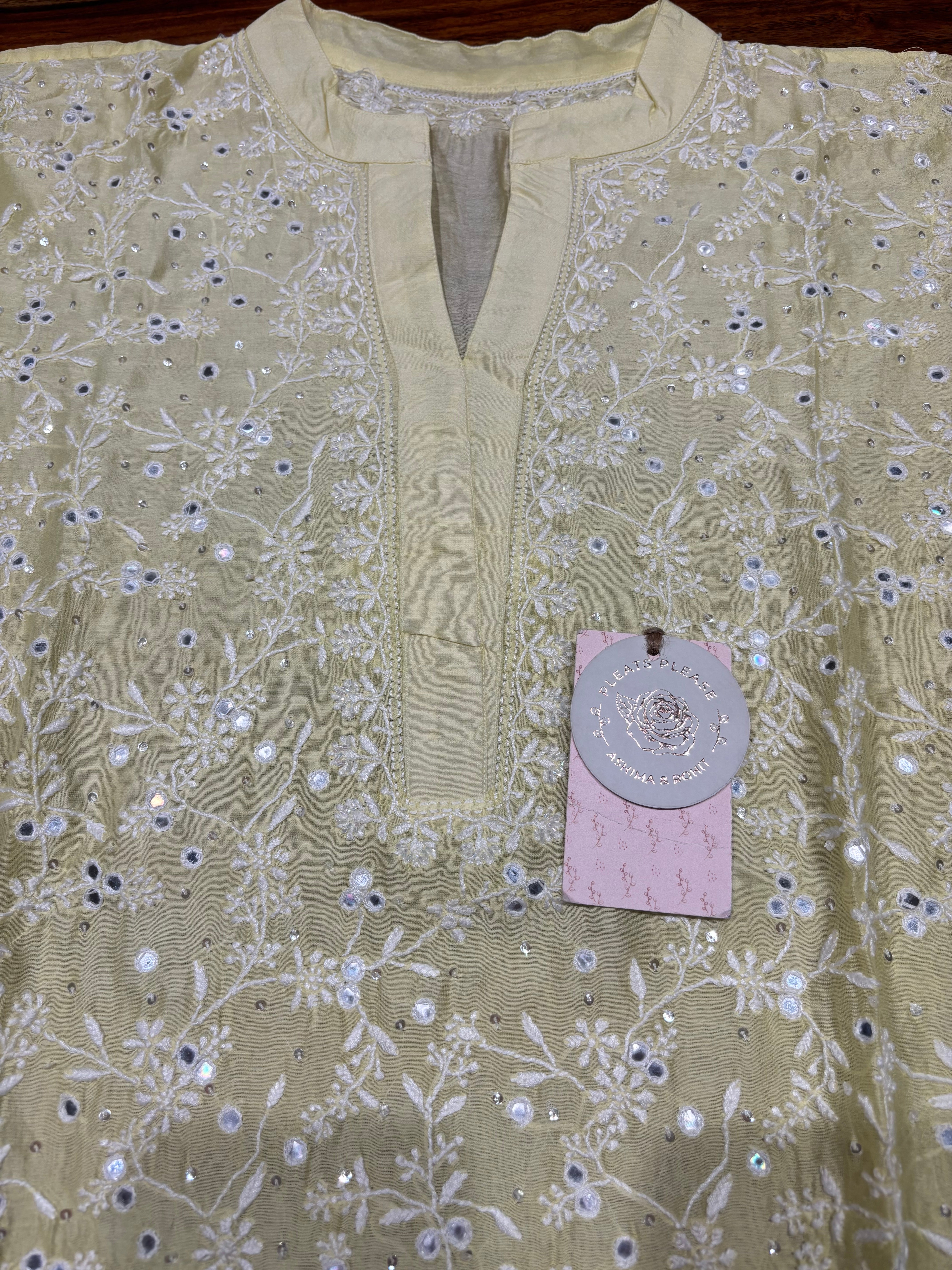 Lime Yellow Chanderi Silk Chikankari  Co-ord Set