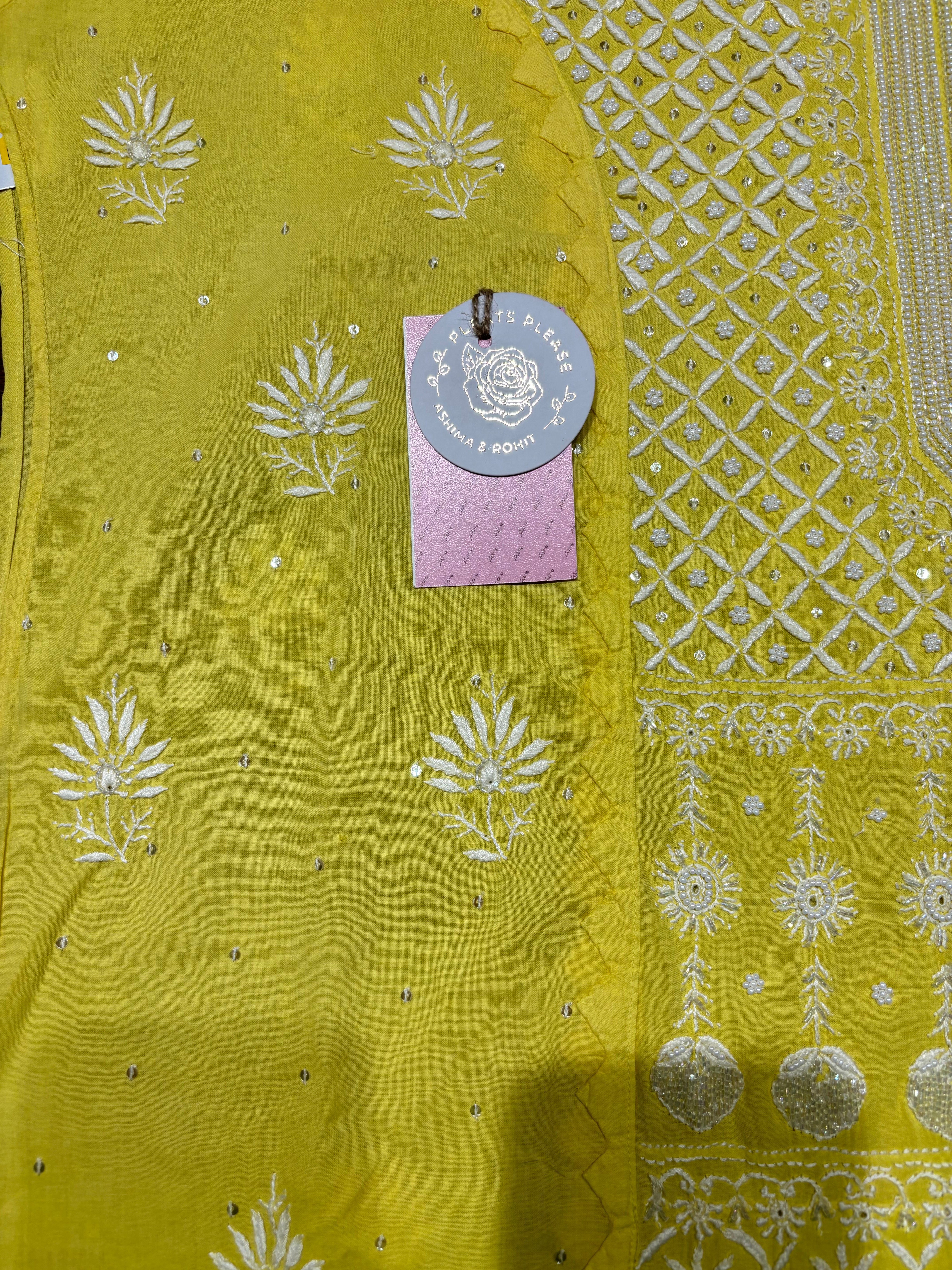 Yellow Mulmul Chikankari Kurta & Dupatta Set