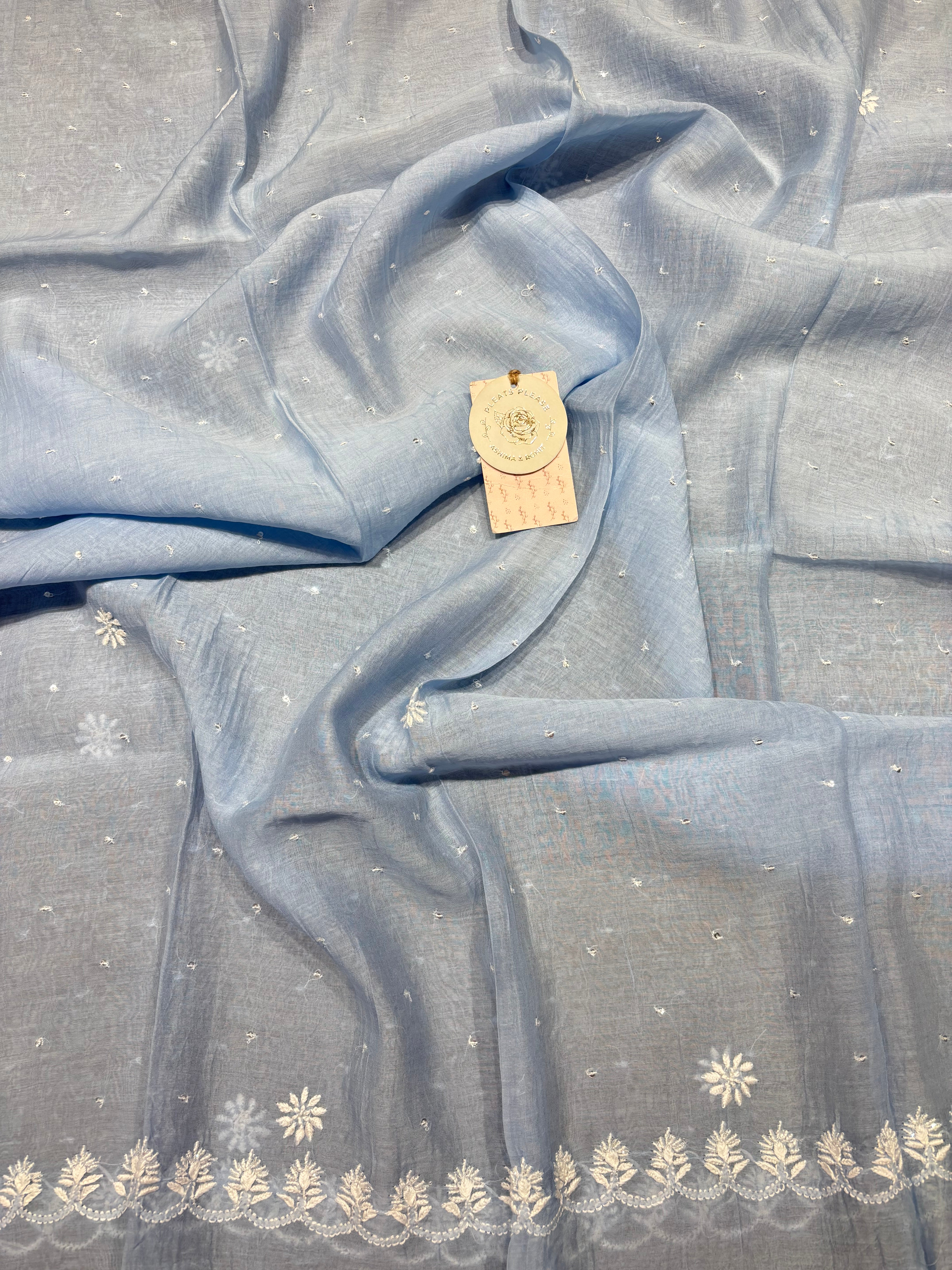 Powder Blue Chanderi Mul Chikankari Kurta & Dupatta Set