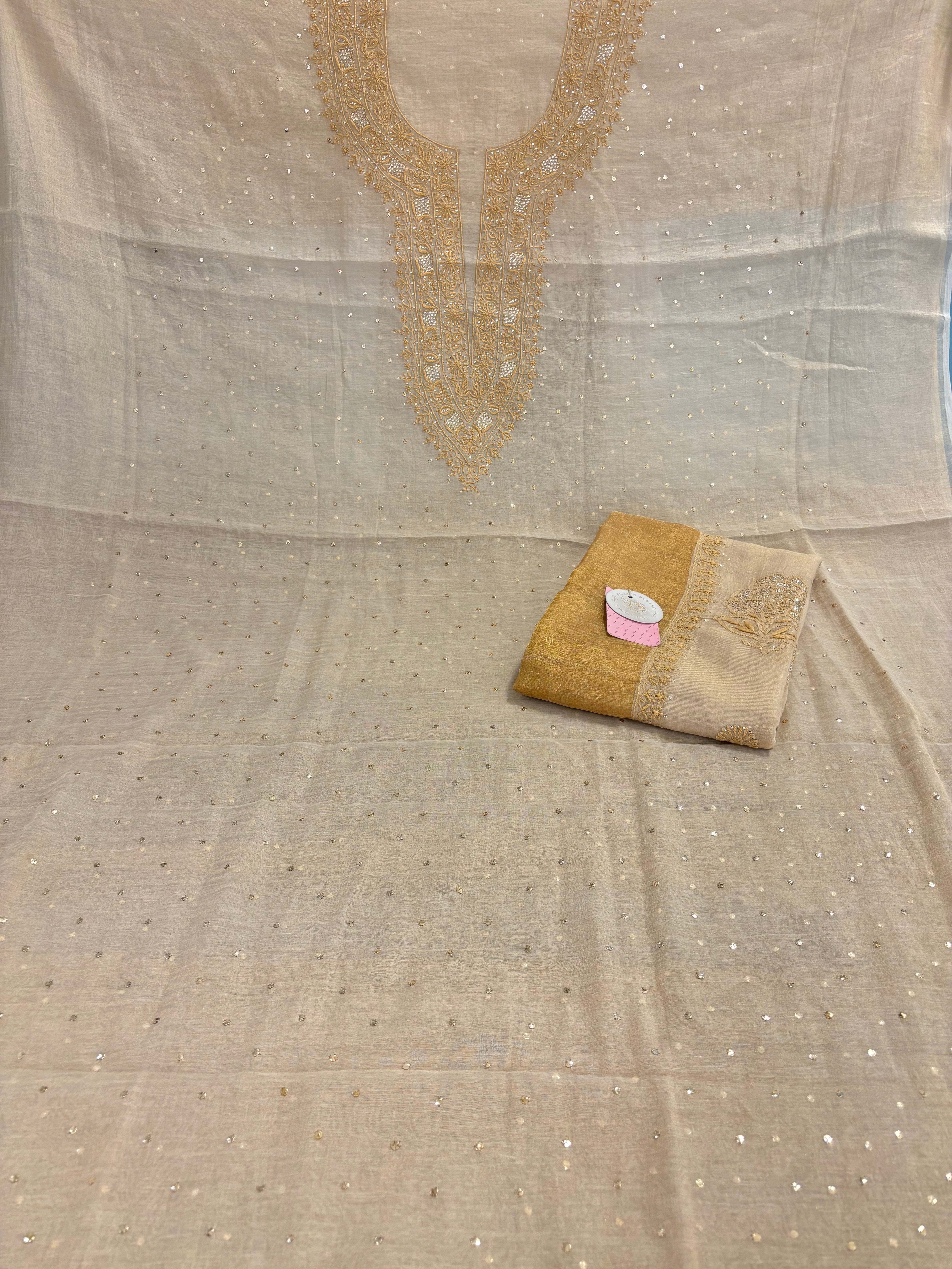 Dyeable Pure & Premium Tissue Mukaish Chikankari Kurta & Dupatta - Pleats PleaseChikankari
