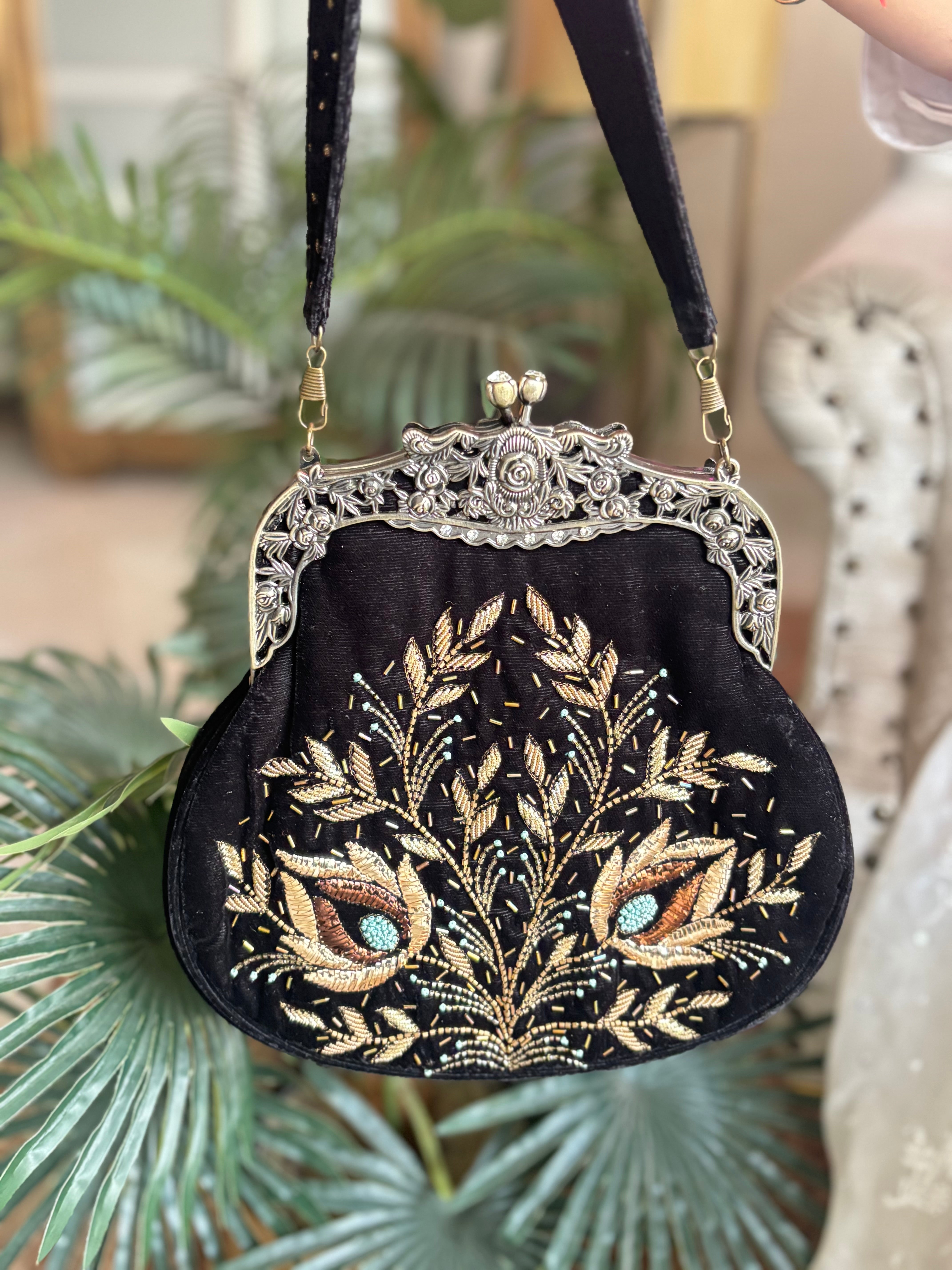 Black Velvet Mukaish Clutch