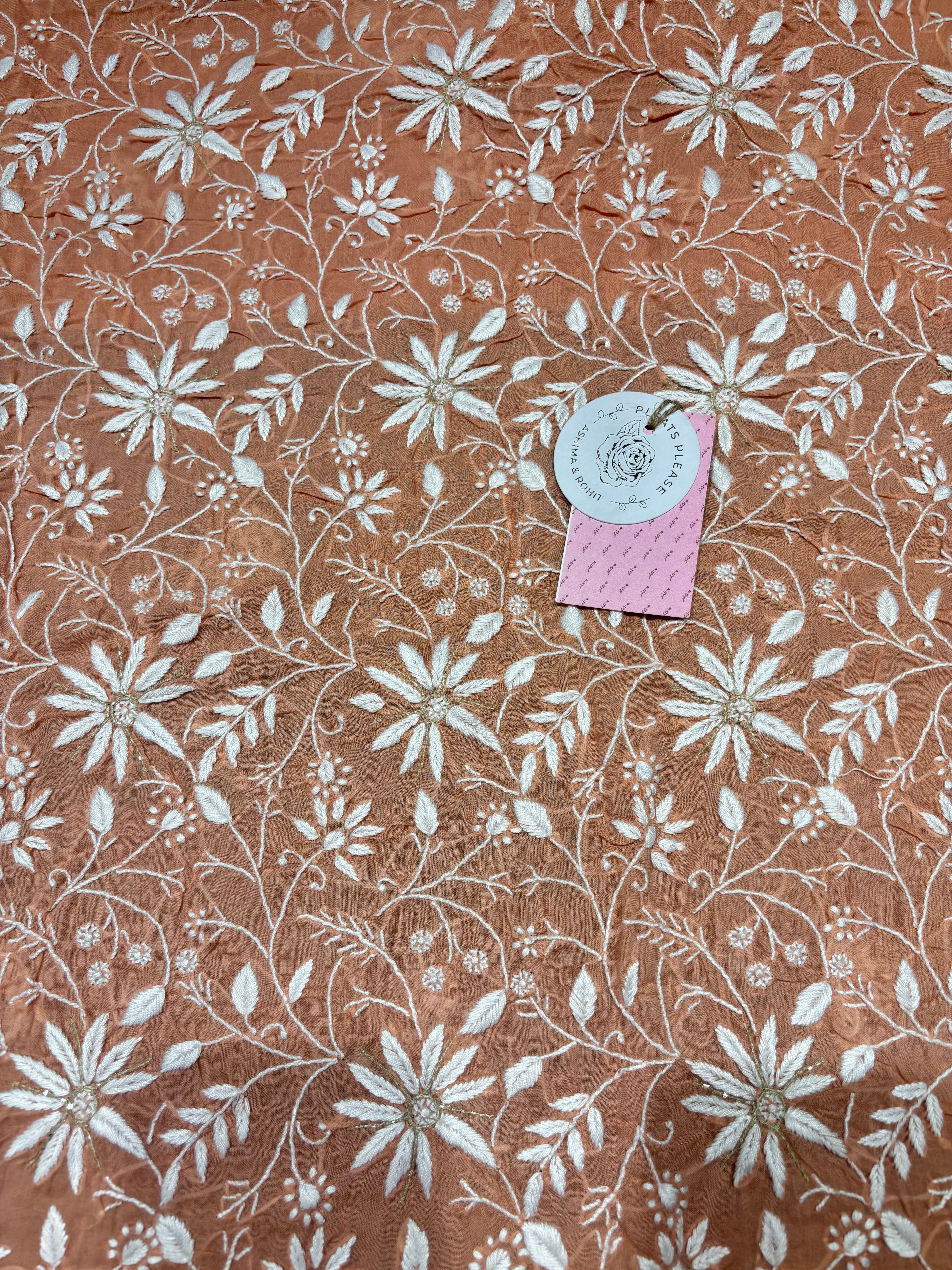 Peach Cotton Chikankari Kurta Fabric