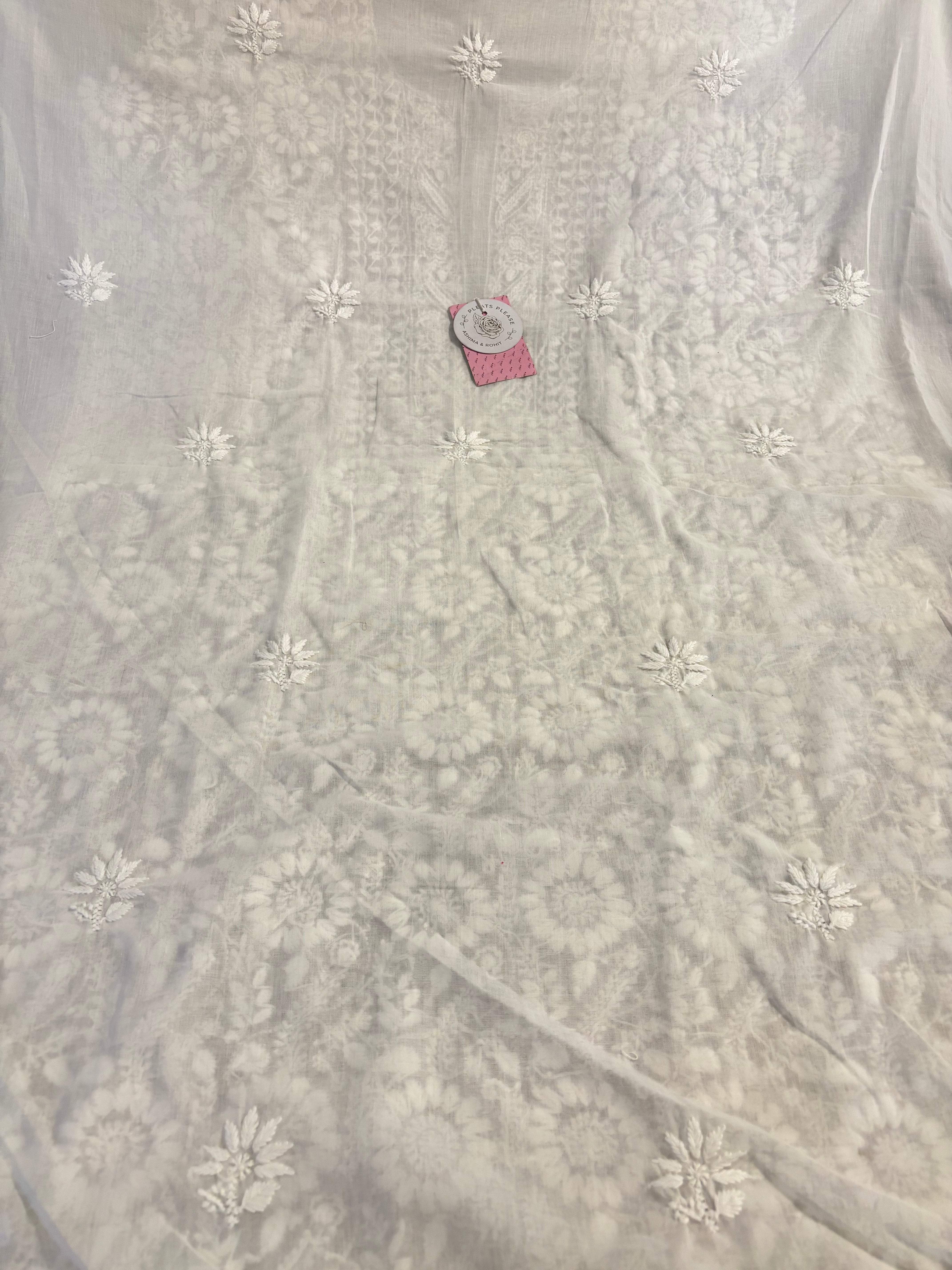 White Cotton Chikankari Kurta, Dupatta With Bottom