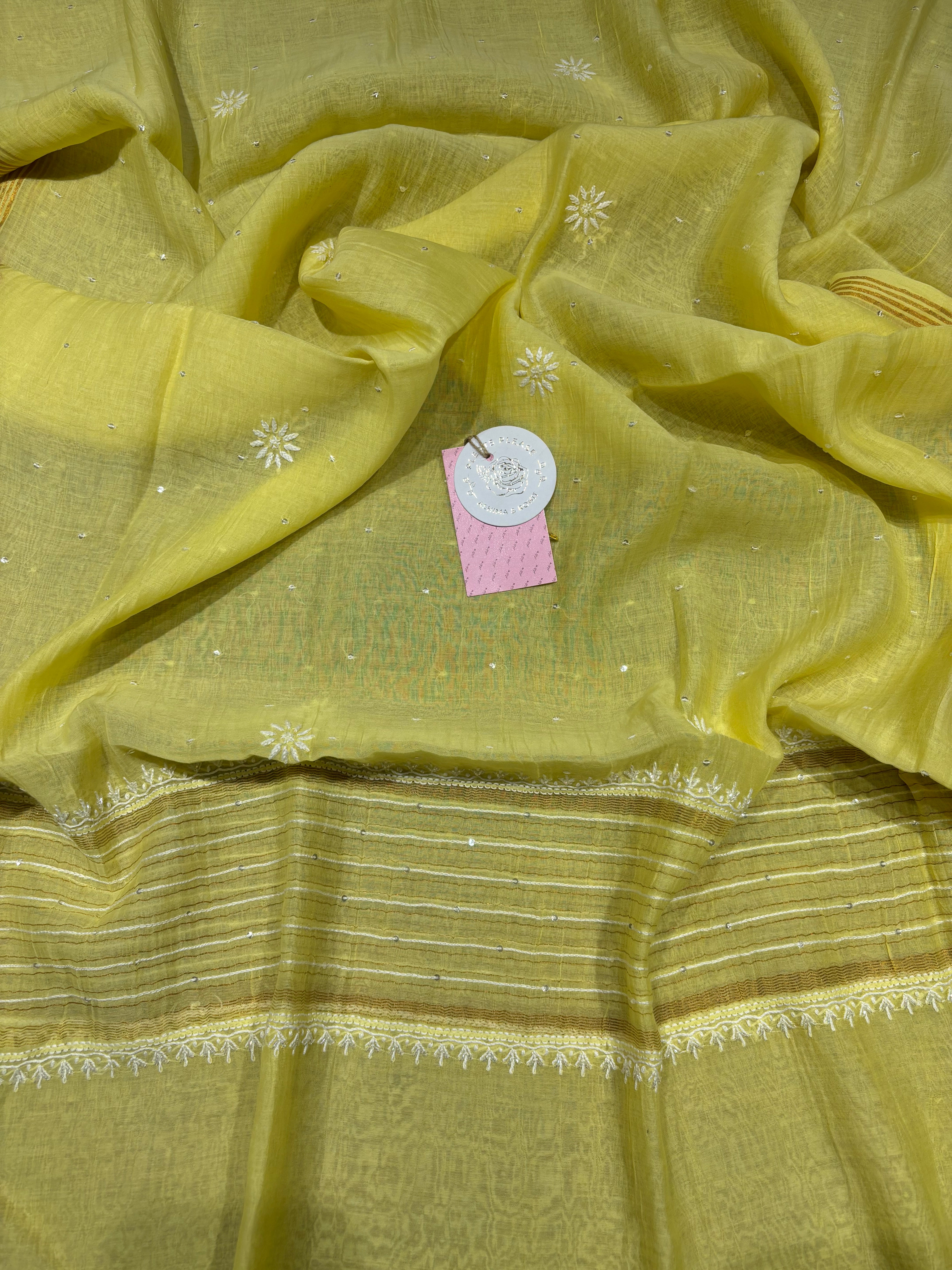 Yellow Chanderi Mul Chikankari Anarkali and Dupatta Set