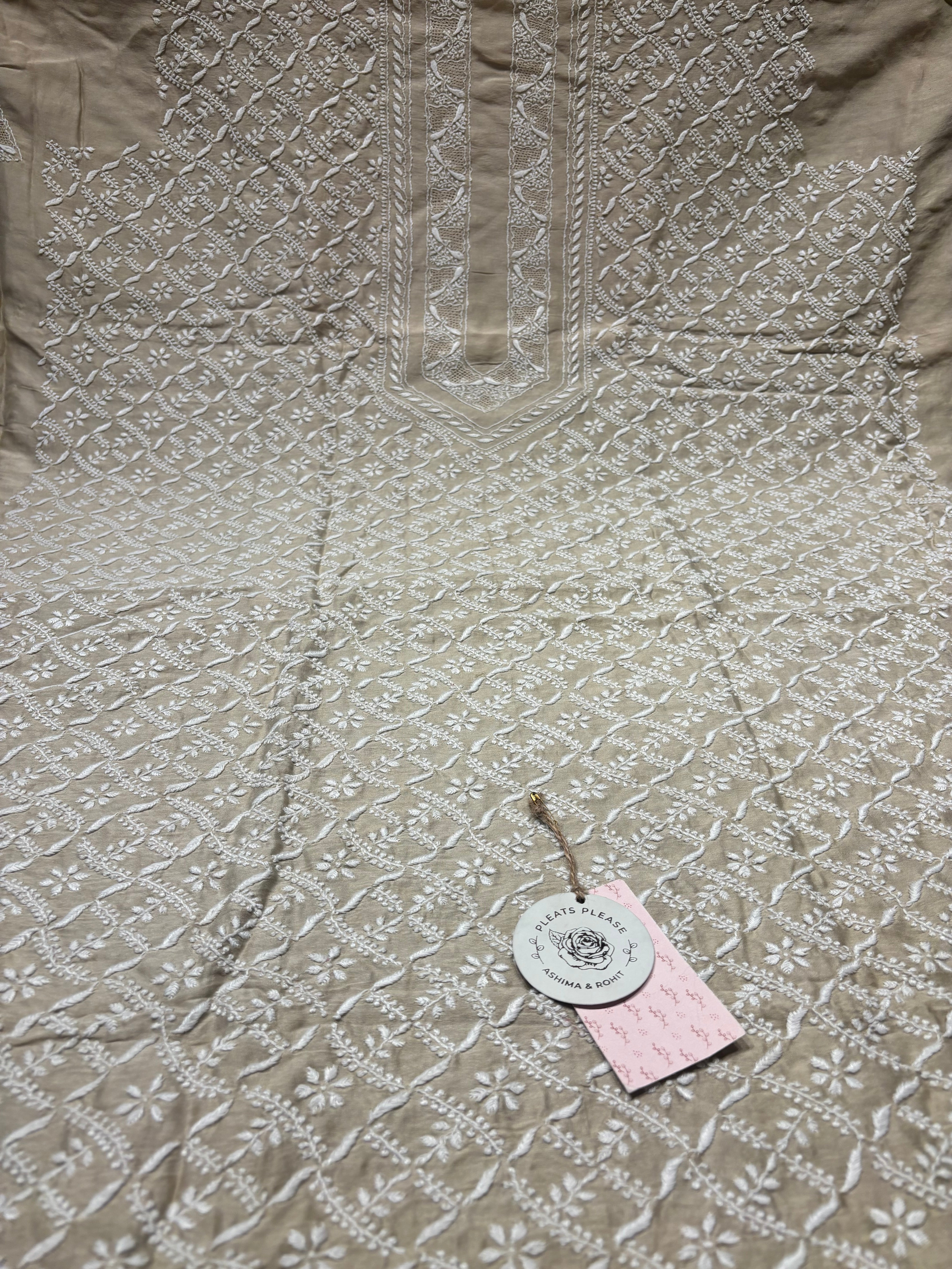Golden Chanderi Silk Chikankari men’s Kurta Fabric
