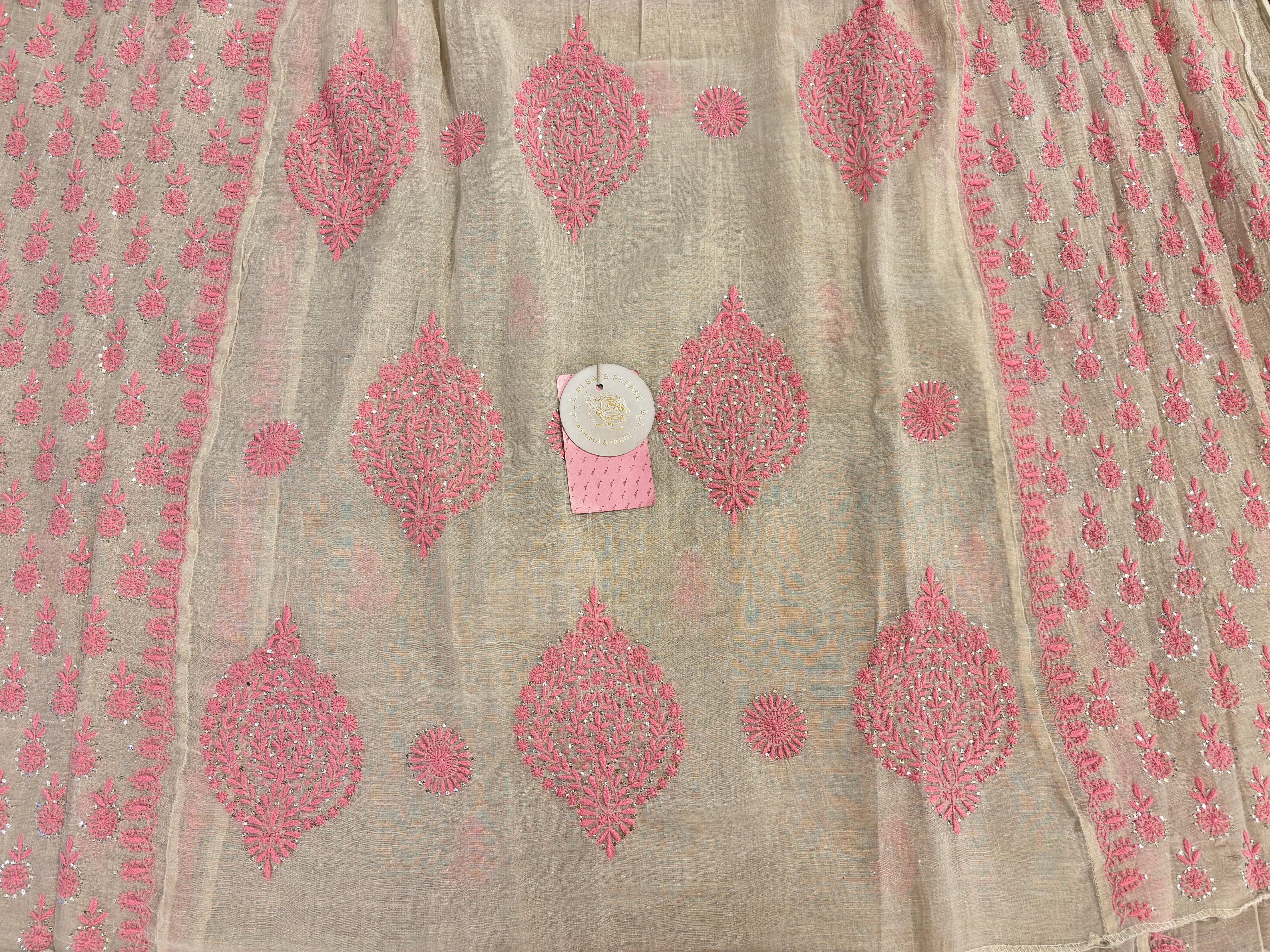 Dyeable Pure & Premium Silver Tissue Mukaish Chikankari Angrakha Kurta & Dupatta Set - Pleats PleaseChikankari