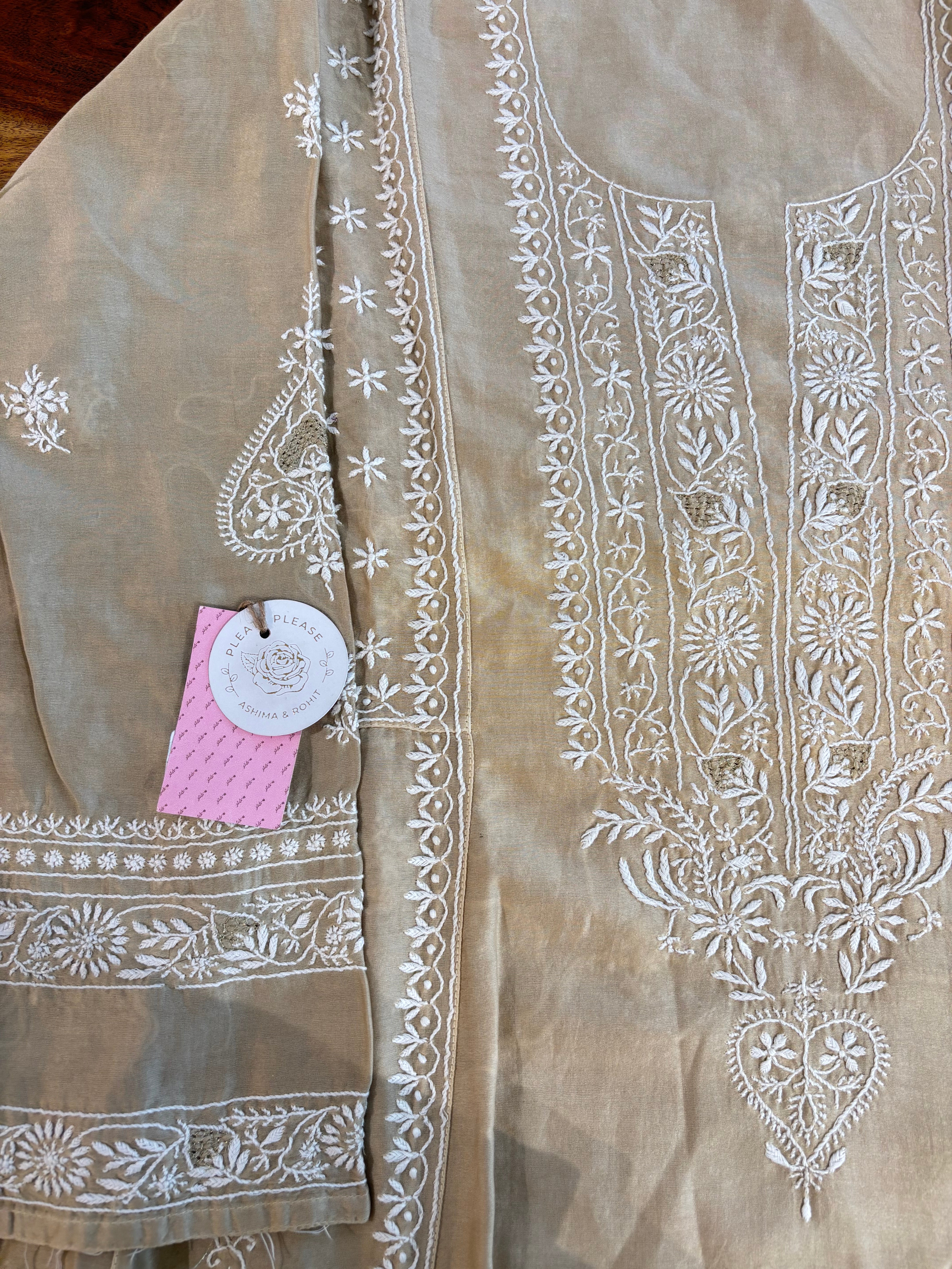 Coffee Chanderi Chikankari Anarkali & Dupatta