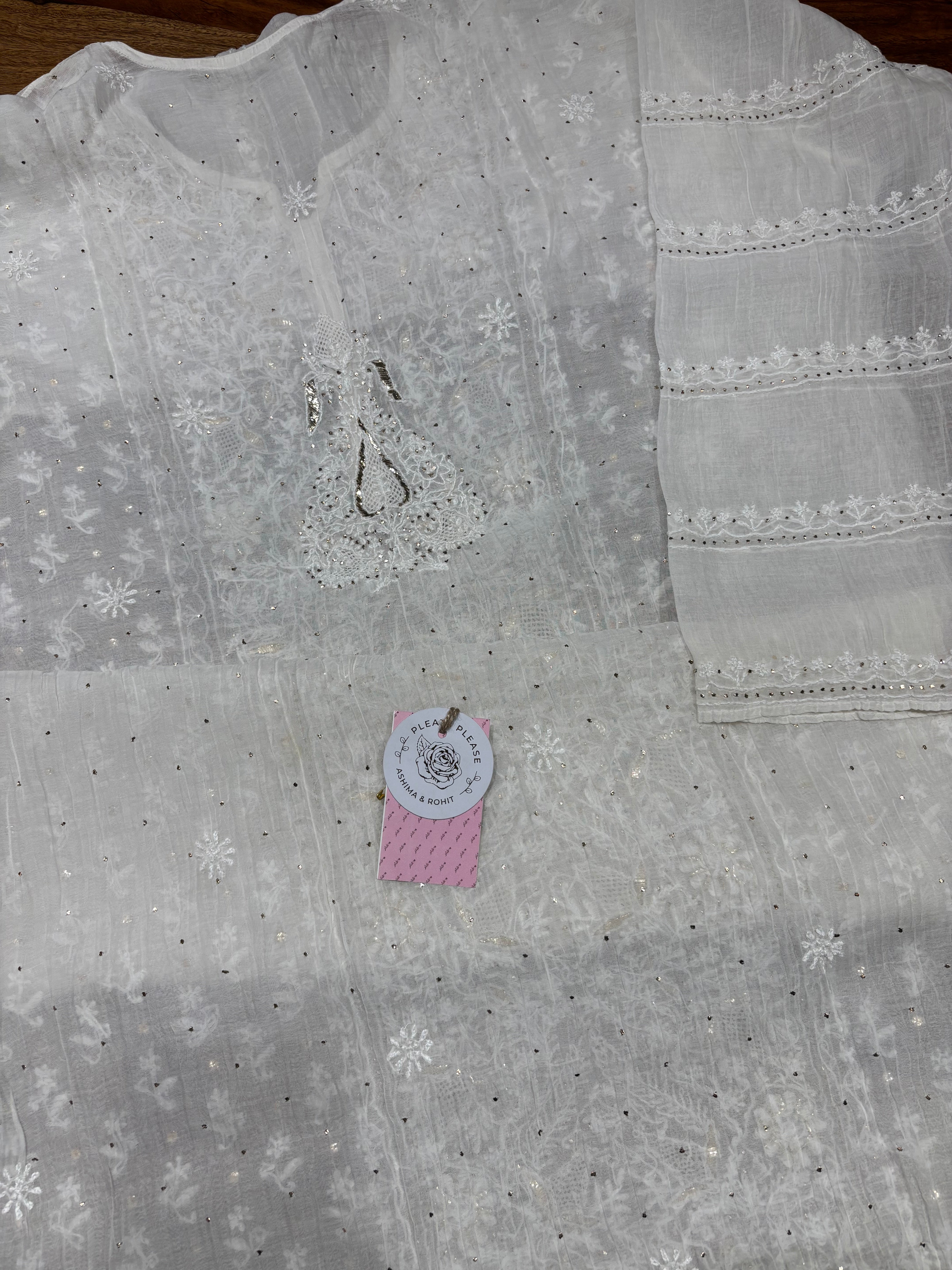 Dyeable Chanderi Mul Chikankari & Mukaish Kurta & Dupatta Set