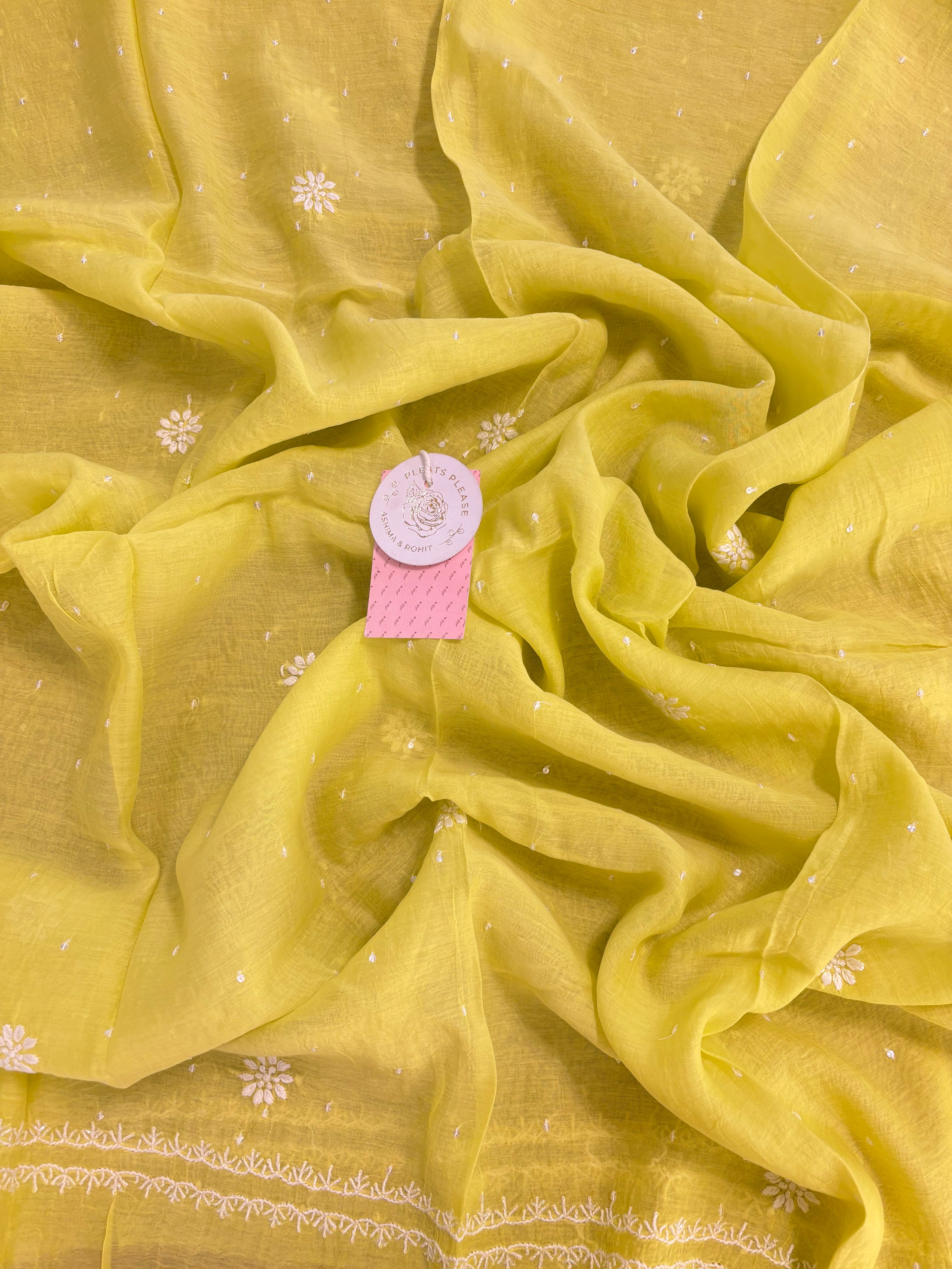 Neon Green Chanderi Mul Chikankari Kurta & Dupatta