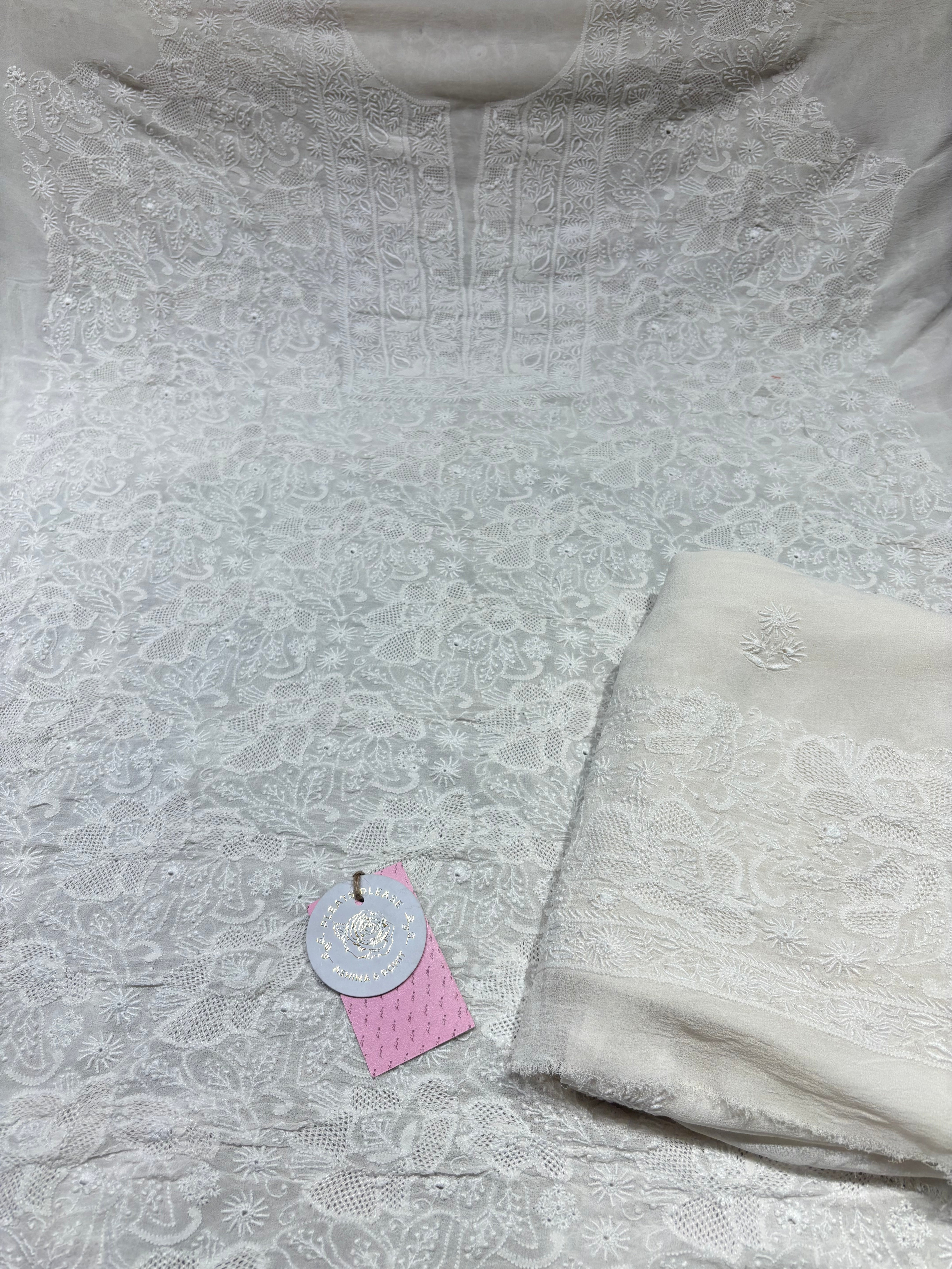 Dyeable Pure & Premium Georgette Chikankari Kurta & Dupatta Fabric