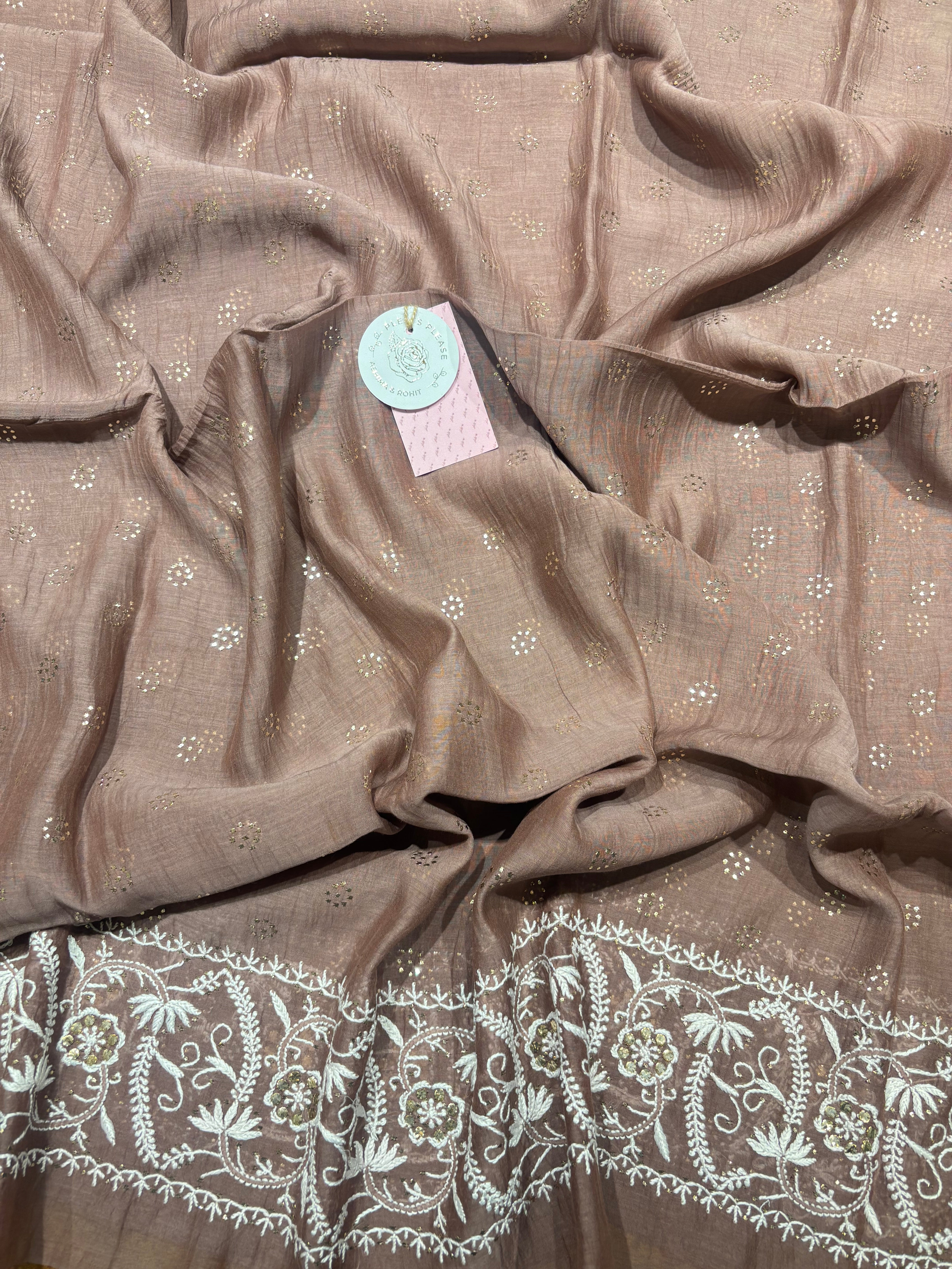 Rosewood Chanderi Mul Chikankari Kurta & Dupatta Set