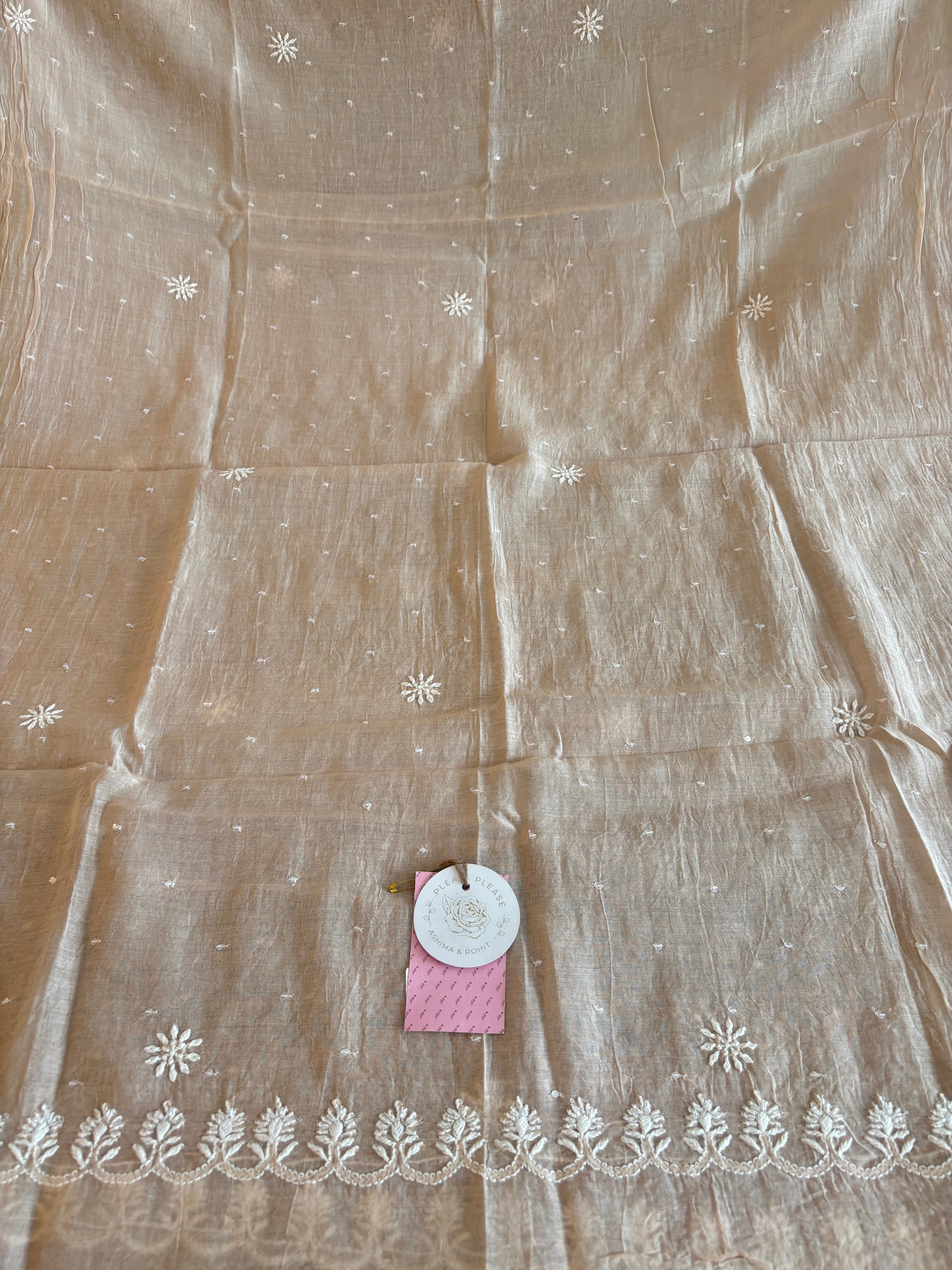 Blush Cream Chanderi Chikankari Kurta & Dupatta
