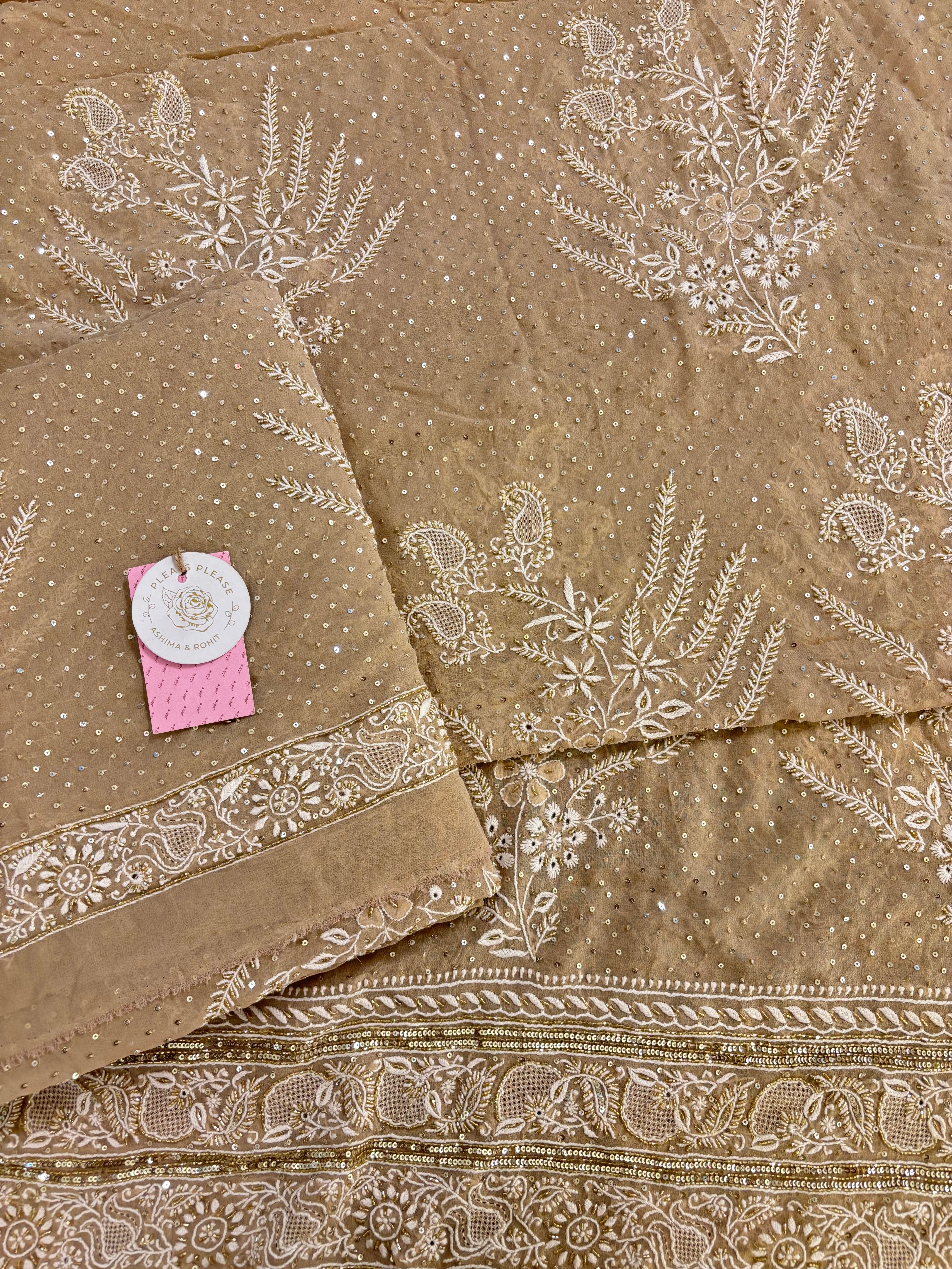 Taupe Pure & Premium Georgette Chikankari Kurta & Dupatta