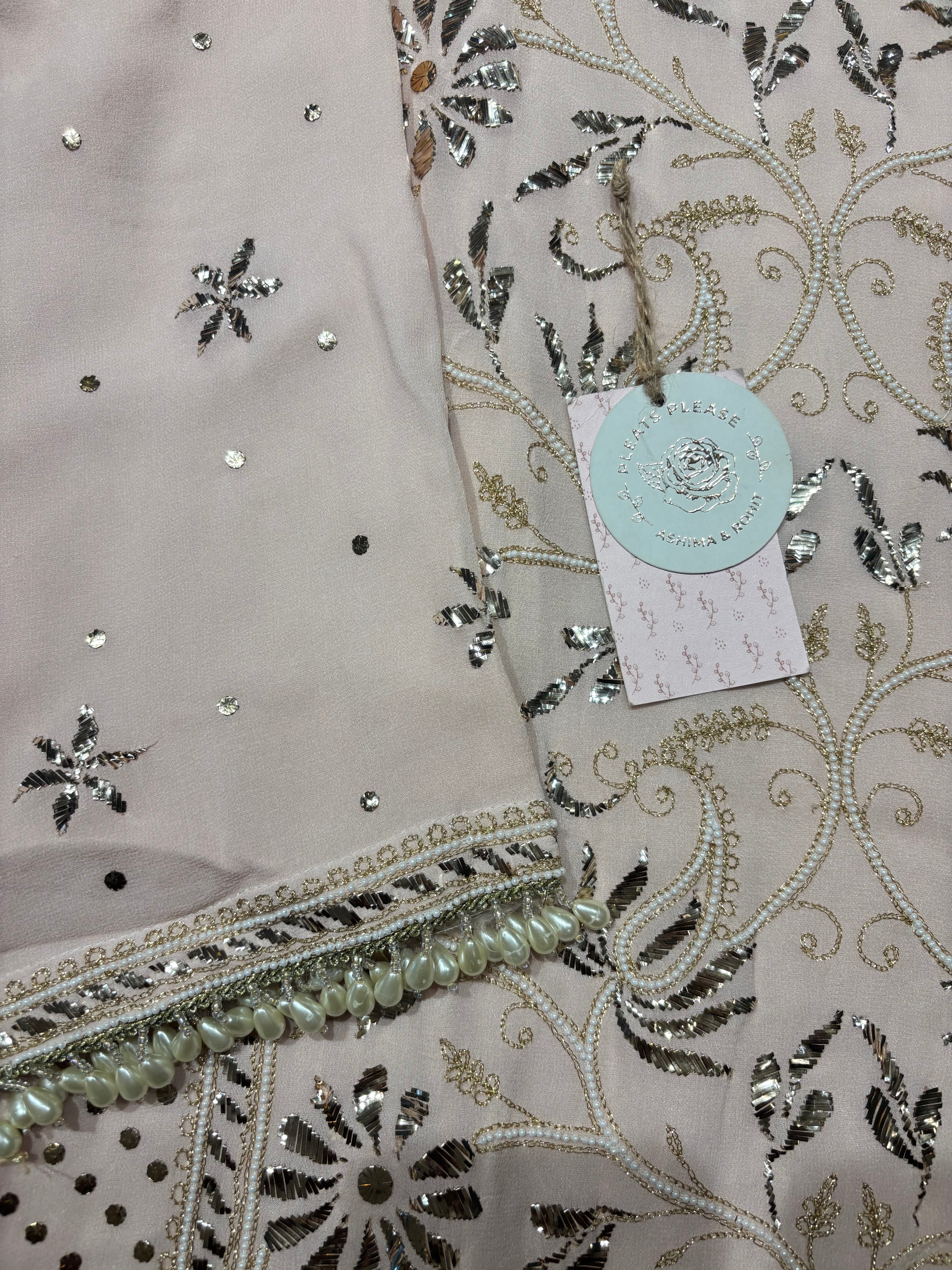 Pink Pure & Premium Georgette Mukaish Kurta & Dupatta Set