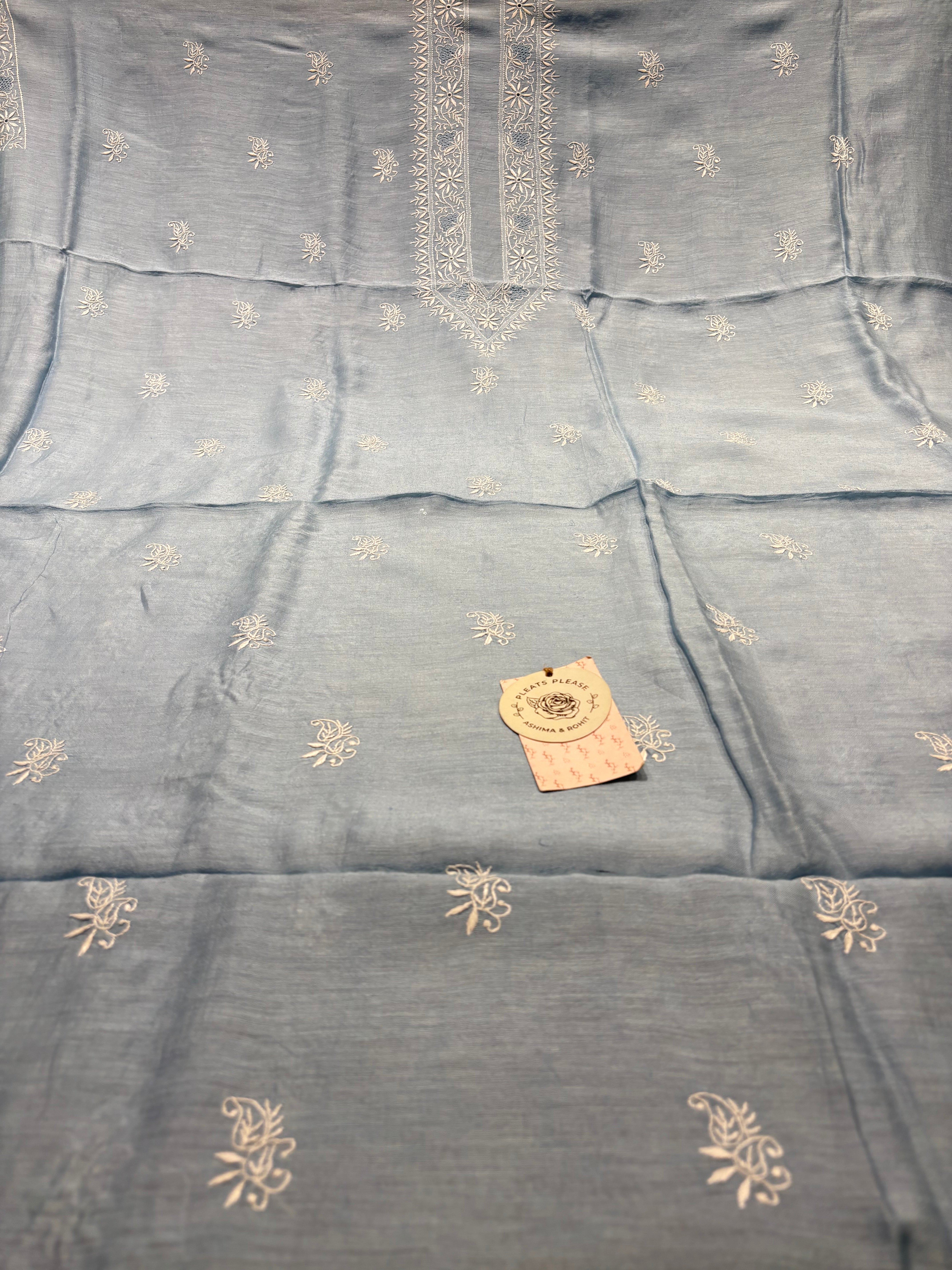 Powder Blue Linen Chikankari Men’s Kurta Fabric